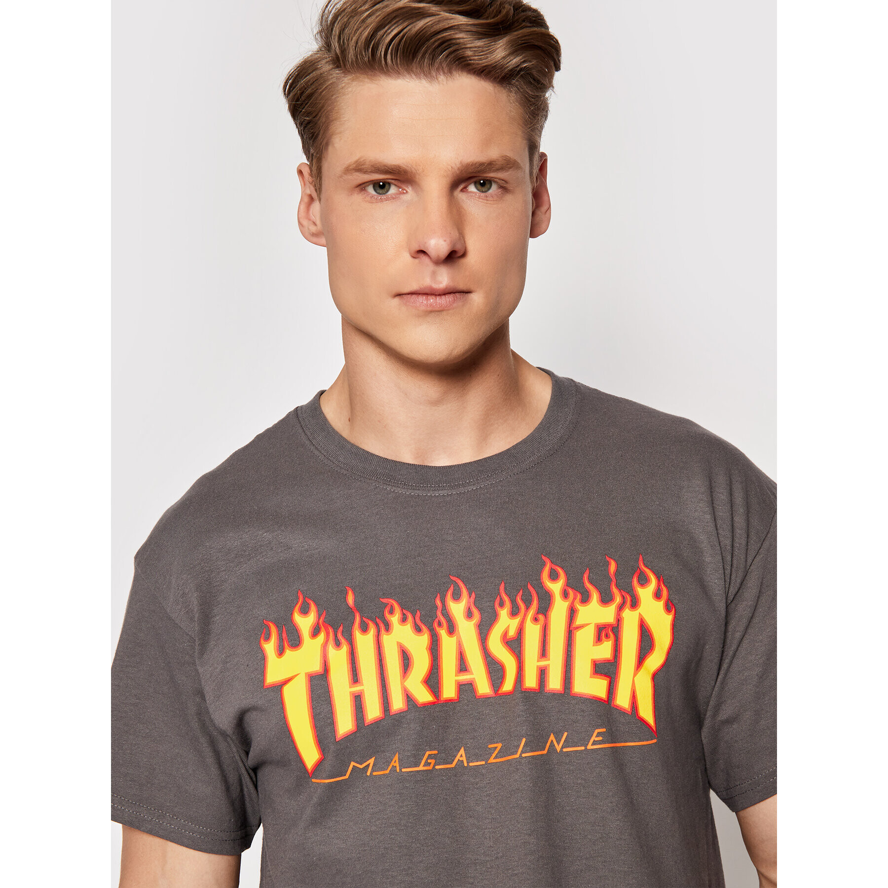 Thrasher Majica Flame Siva Regular Fit - Pepit.si