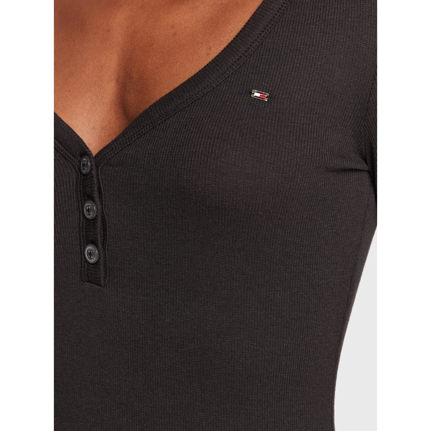 Tommy Hilfiger Bluza Henley WW0WW36148 Črna Slim Fit - Pepit.si