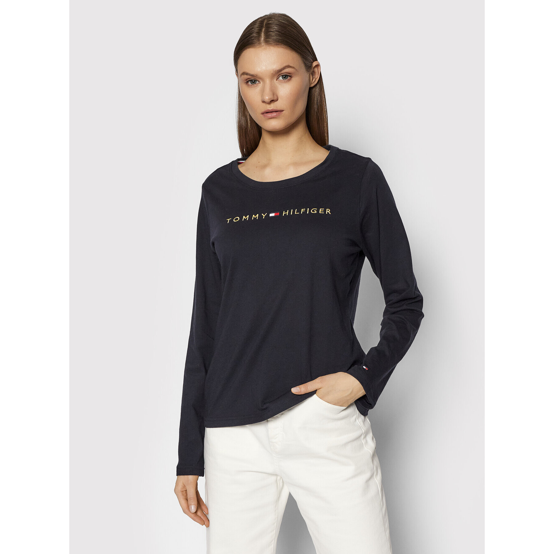 Tommy Hilfiger Bluza Ls Logo UW0UW01908 Mornarsko modra Regular Fit - Pepit.si