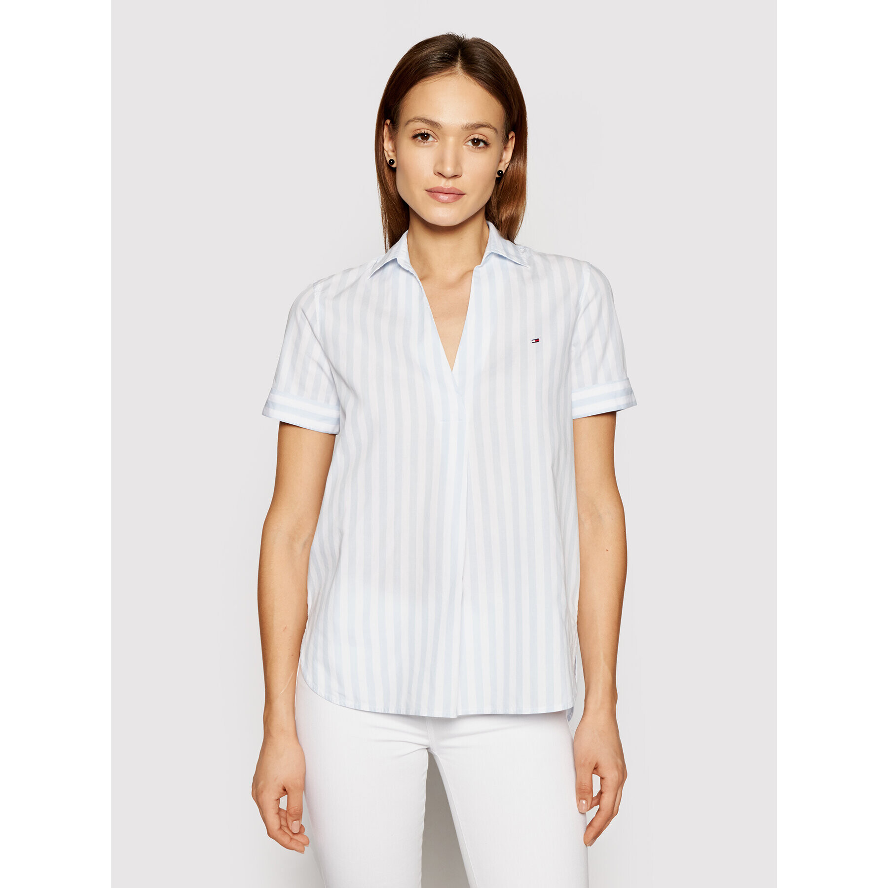 Tommy Hilfiger Bluza Poplin WW0WW30304 Modra Regular Fit - Pepit.si