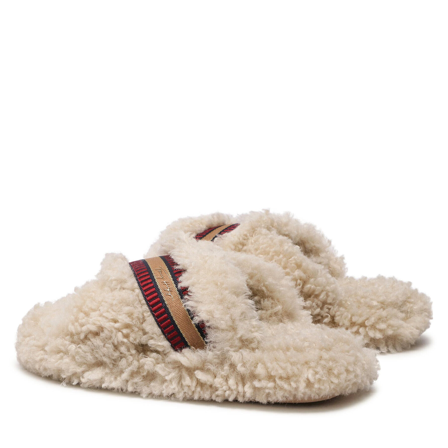 Tommy Hilfiger Copati Sherpa Fur Home Slippers Strap FW0FW06576 Bež - Pepit.si