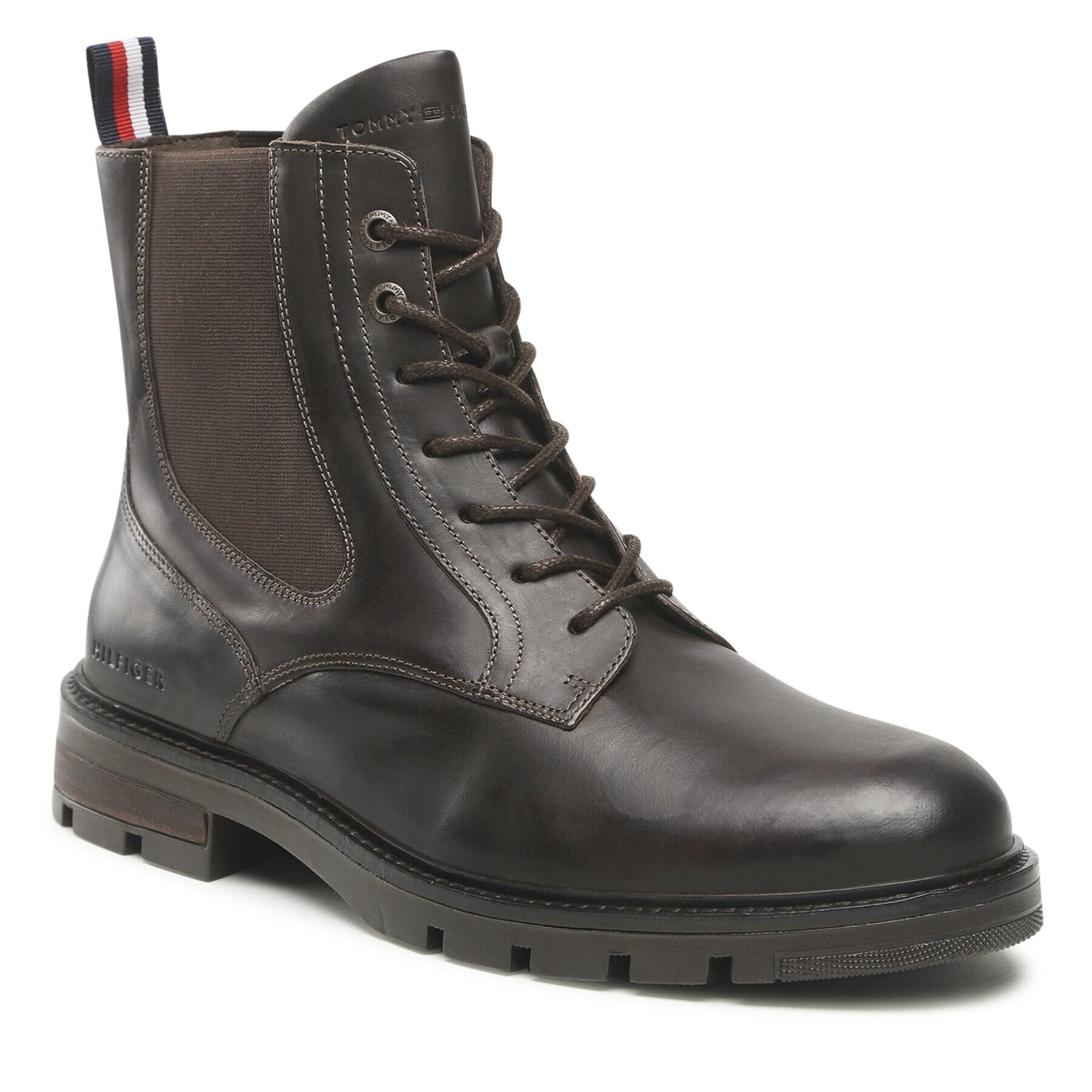 Tommy Hilfiger Gležnjarji Chelsea Hilfiger Lth Lace Up Chel Boot FM0FM04204 Rjava - Pepit.si