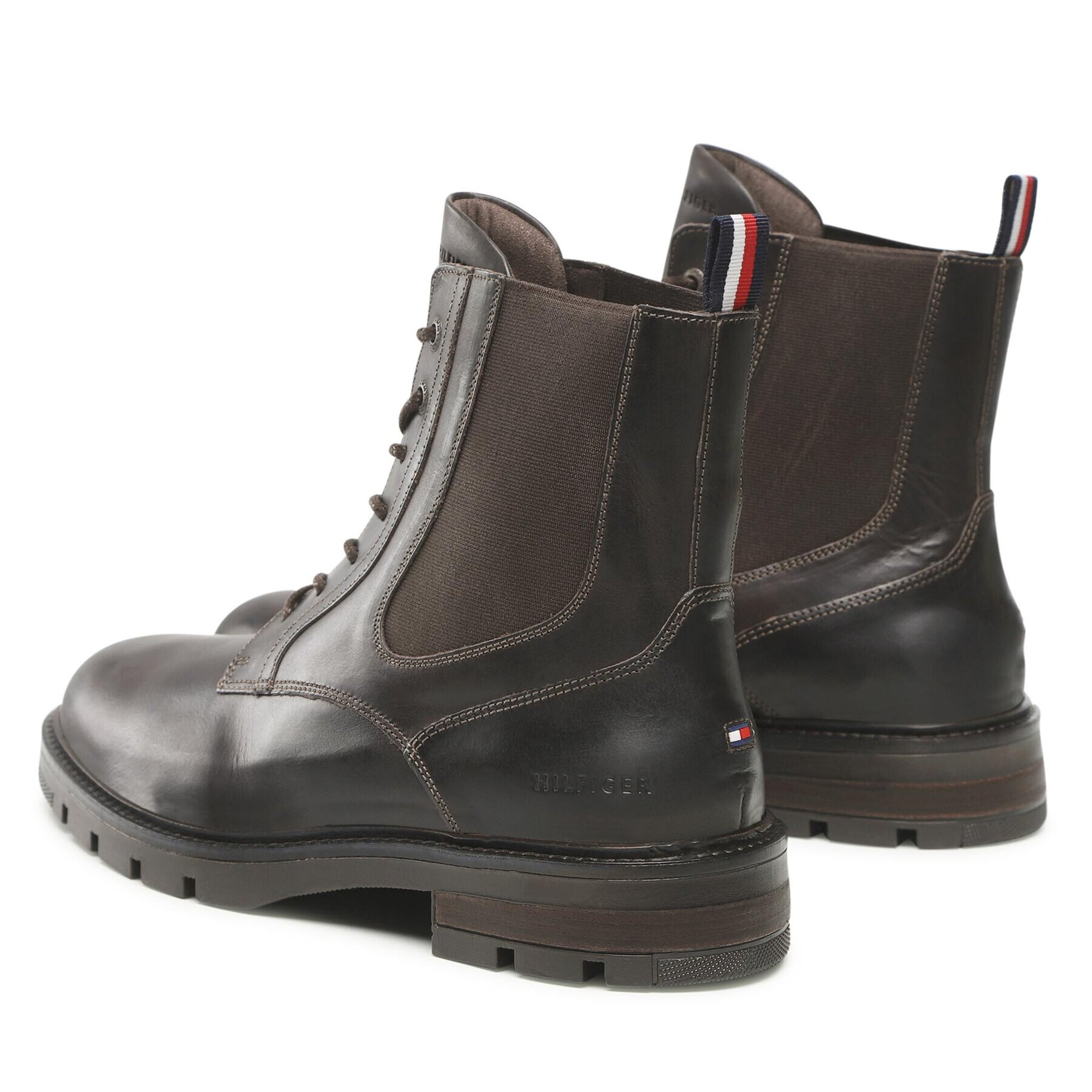 Tommy Hilfiger Gležnjarji Chelsea Hilfiger Lth Lace Up Chel Boot FM0FM04204 Rjava - Pepit.si