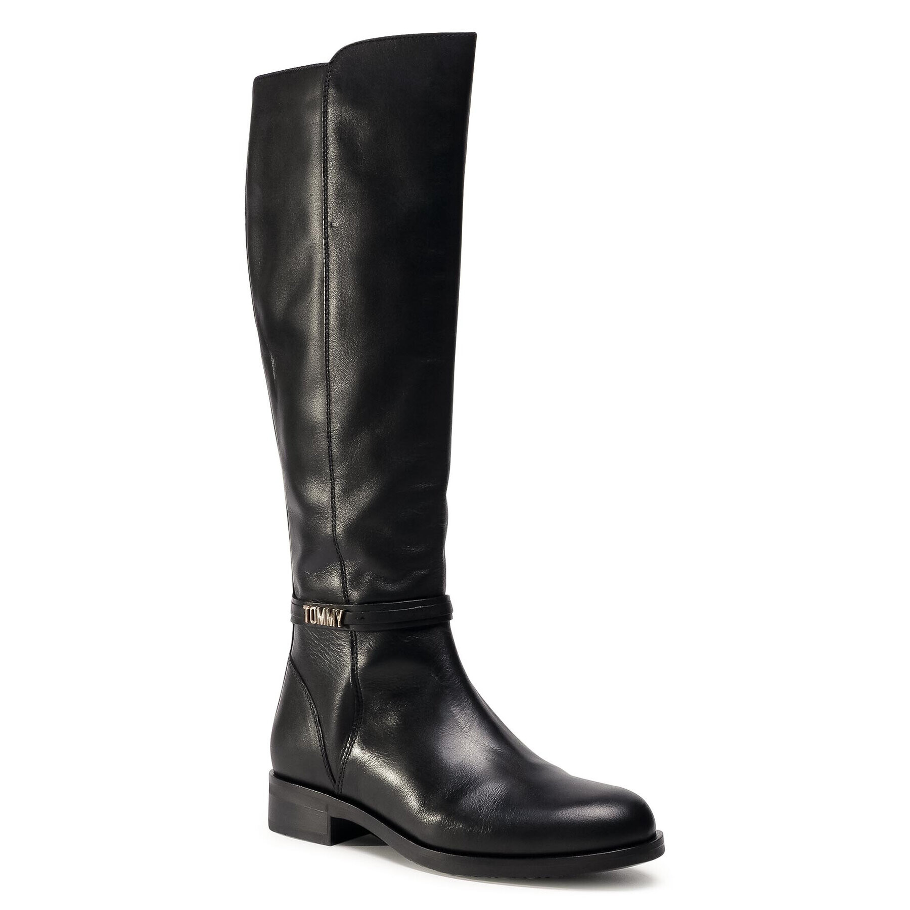 Tommy Hilfiger Jahalni škornji Block Branding Flat Long Boot FW0FW05167 Črna - Pepit.si