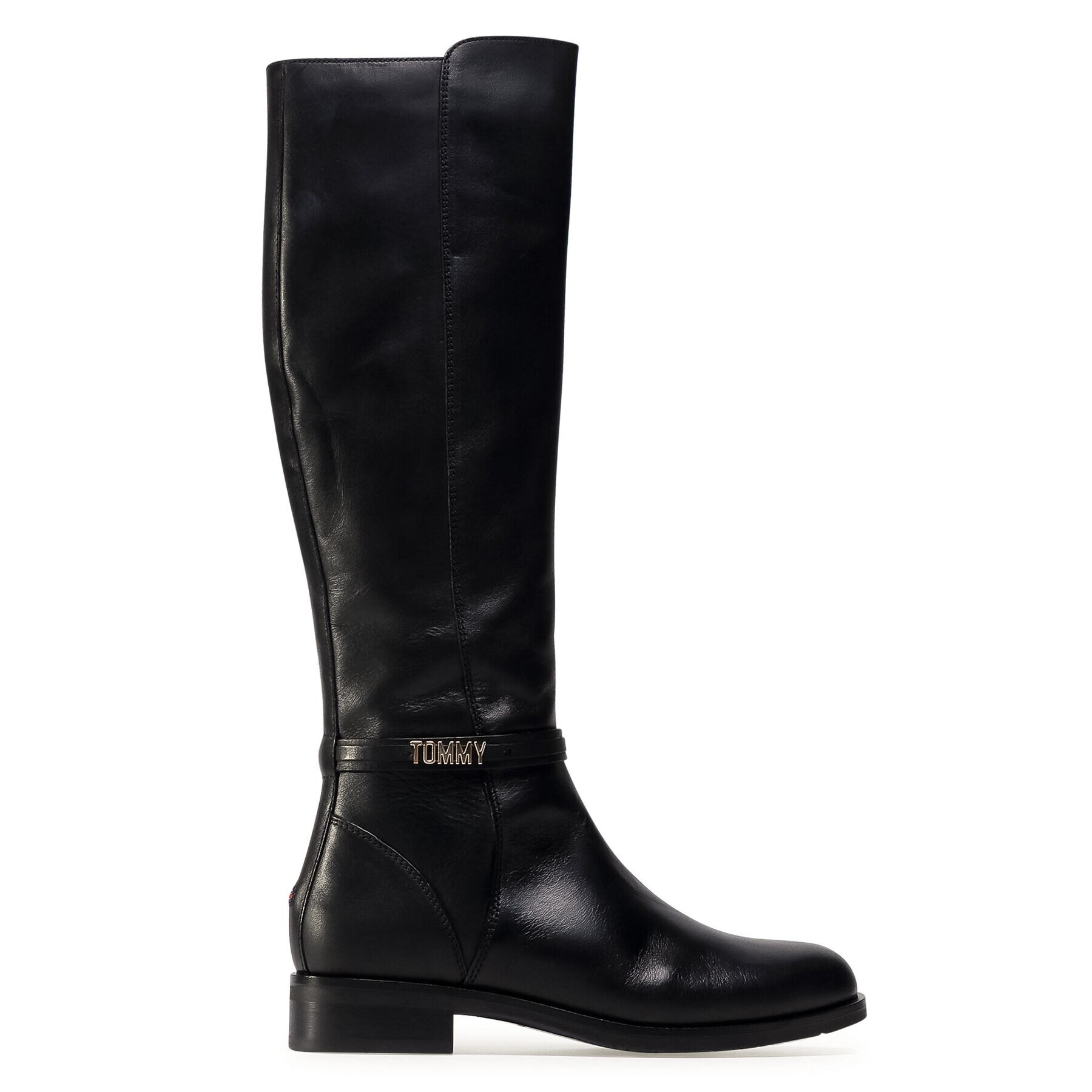 Tommy Hilfiger Jahalni škornji Block Branding Flat Long Boot FW0FW05167 Črna - Pepit.si