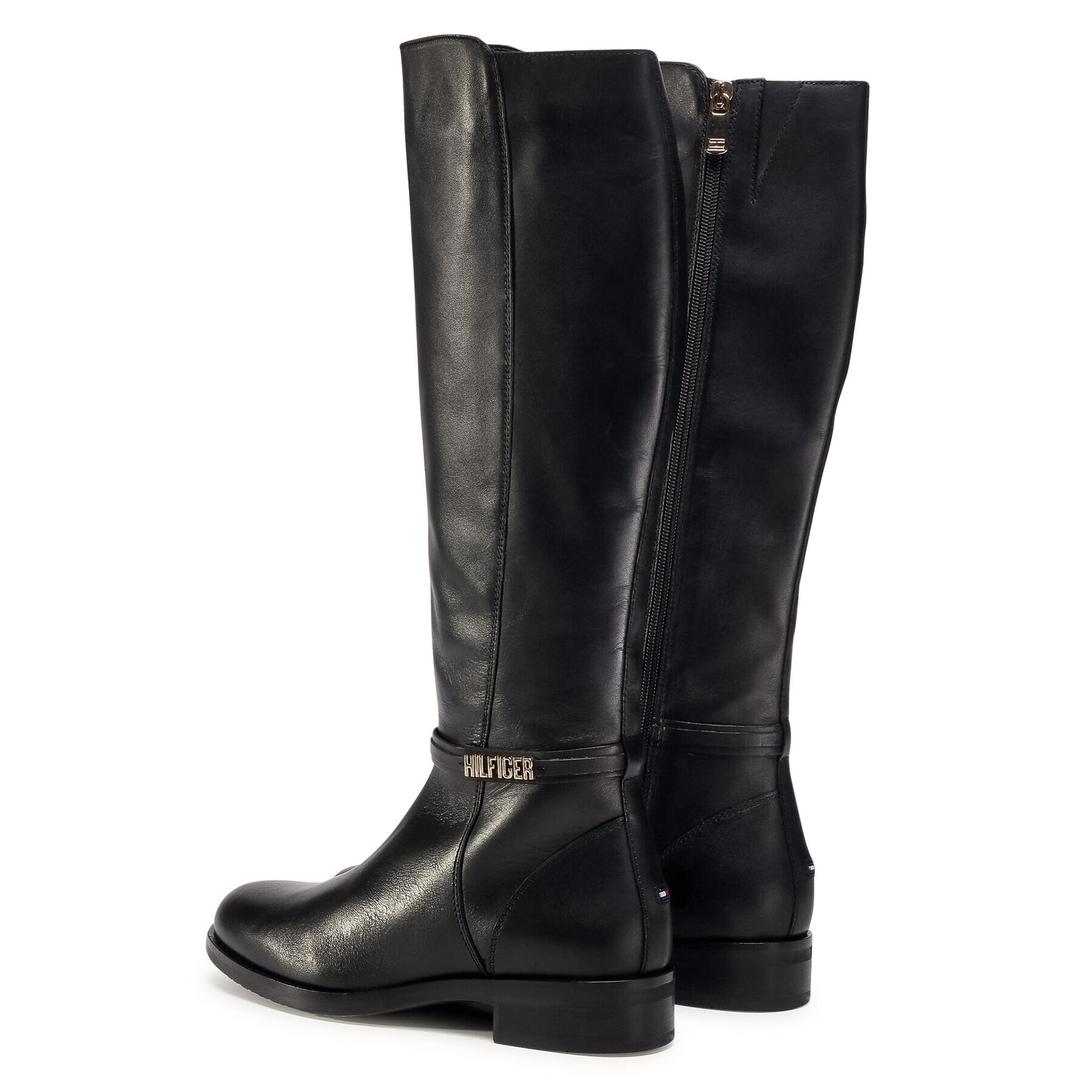 Tommy Hilfiger Jahalni škornji Block Branding Flat Long Boot FW0FW05167 Črna - Pepit.si