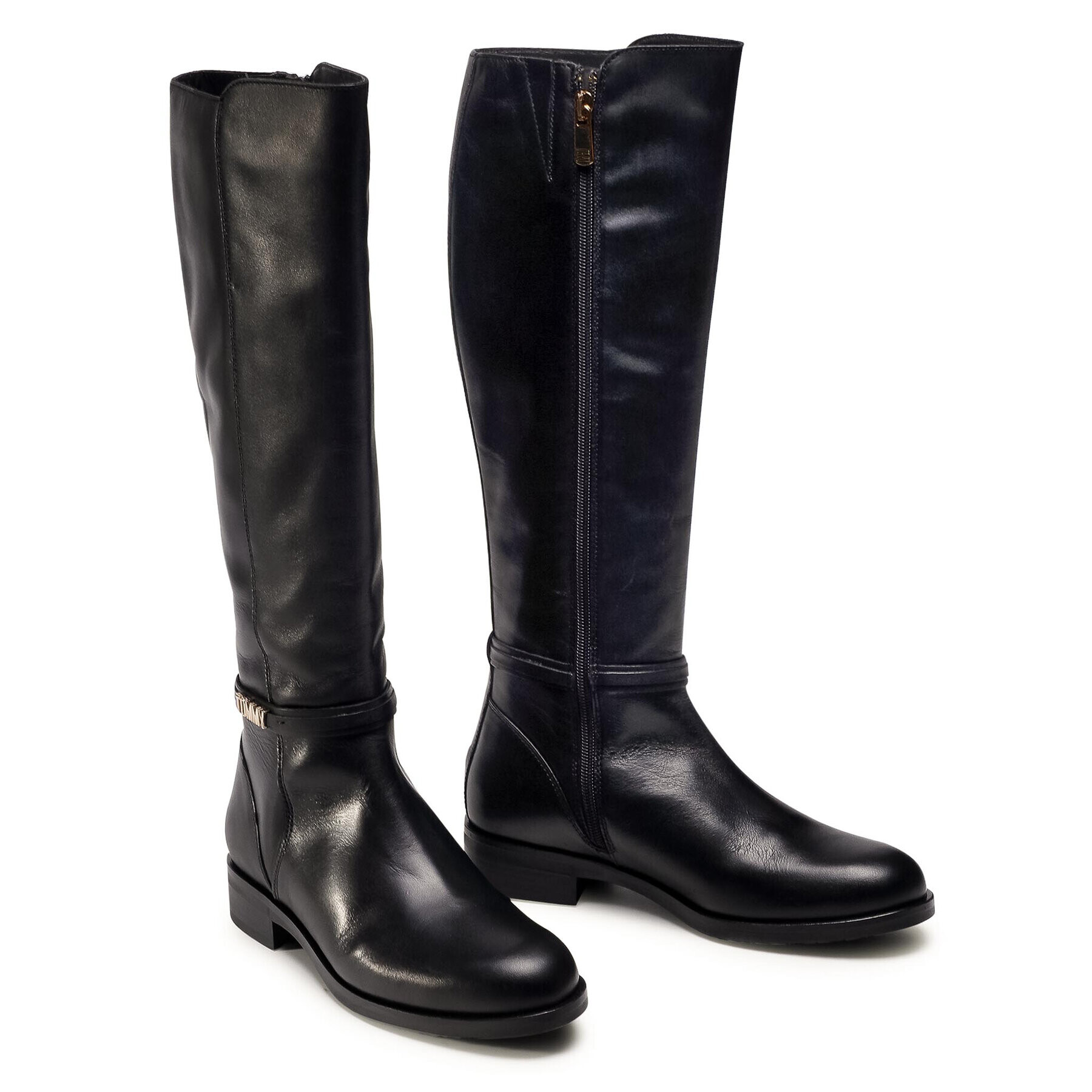 Tommy Hilfiger Jahalni škornji Block Branding Flat Long Boot FW0FW05167 Črna - Pepit.si