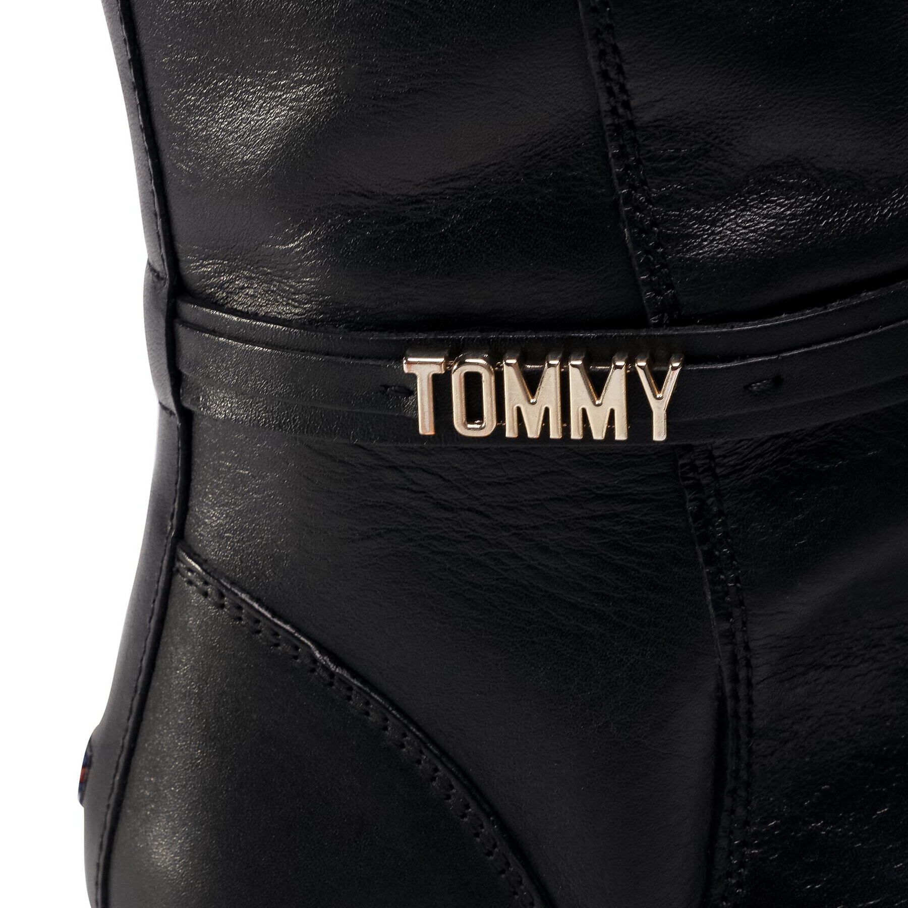 Tommy Hilfiger Jahalni škornji Block Branding Flat Long Boot FW0FW05167 Črna - Pepit.si