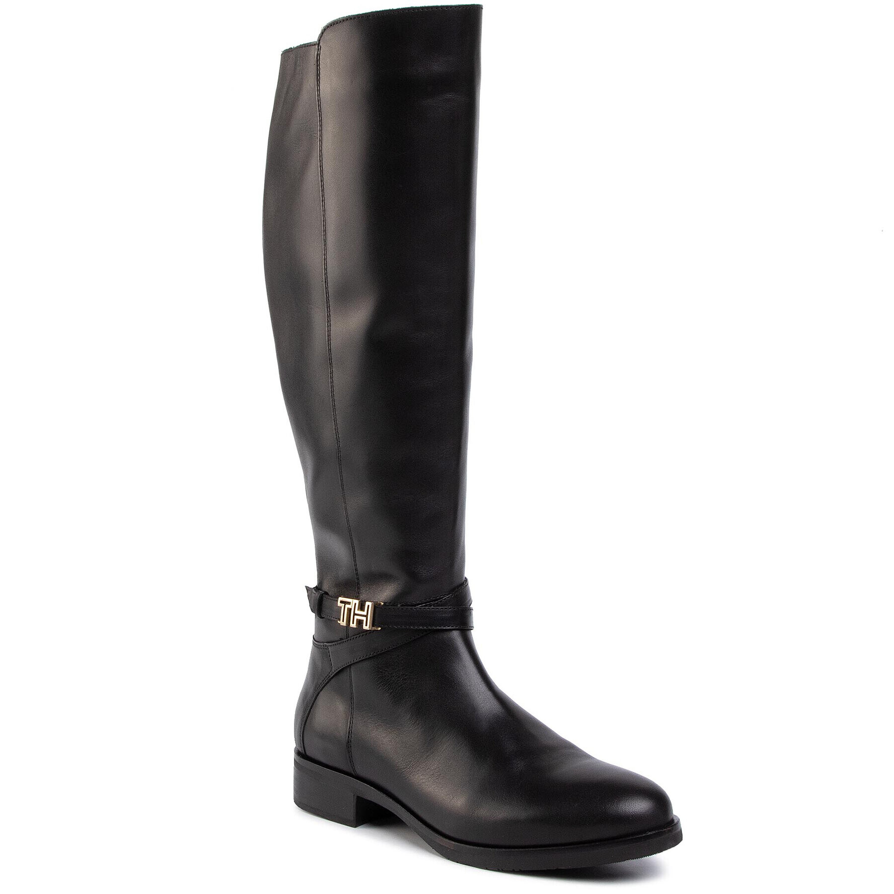 Tommy Hilfiger Jahalni škornji Th Hardware Leather Longboot FW0FW04283 Črna - Pepit.si