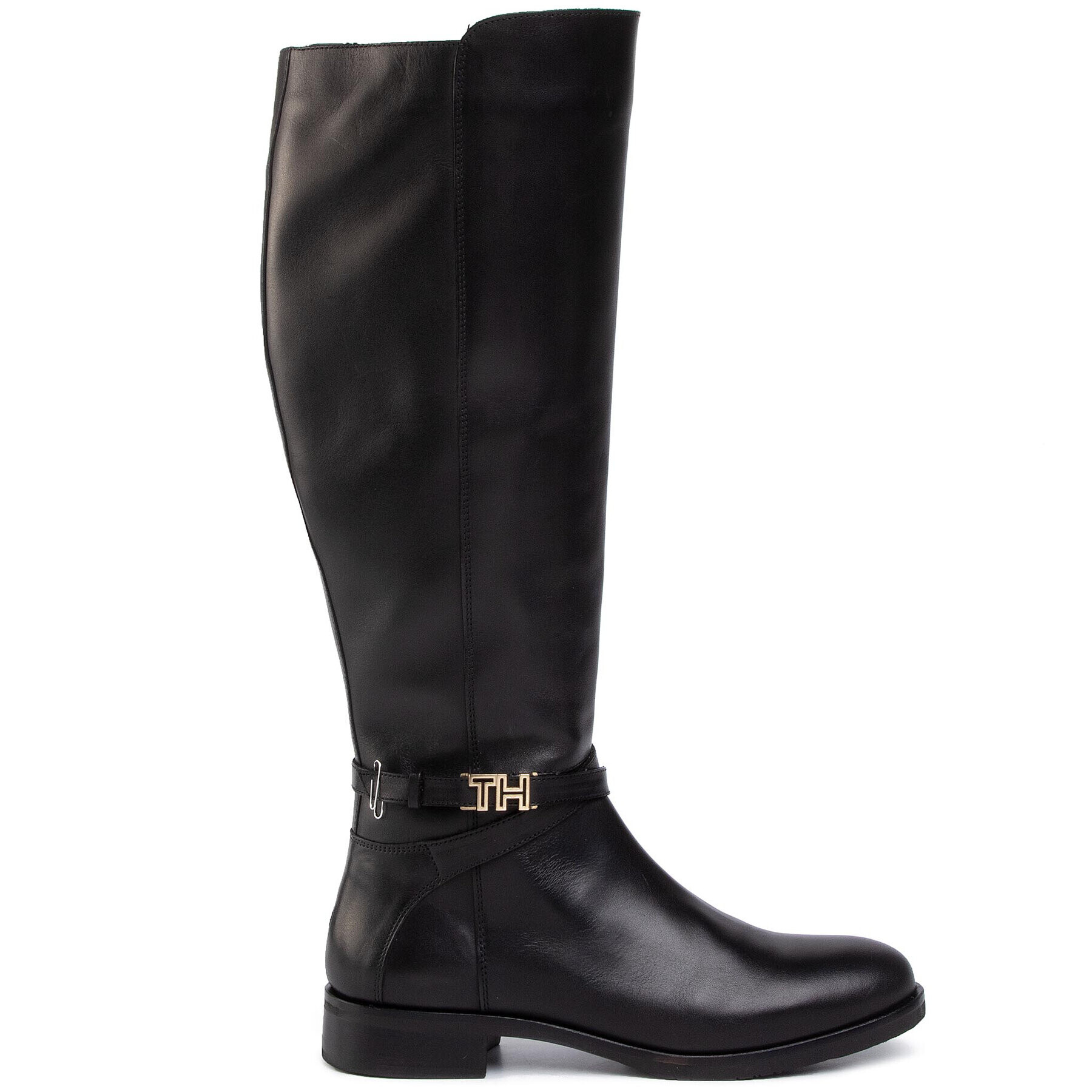 Tommy Hilfiger Jahalni škornji Th Hardware Leather Longboot FW0FW04283 Črna - Pepit.si