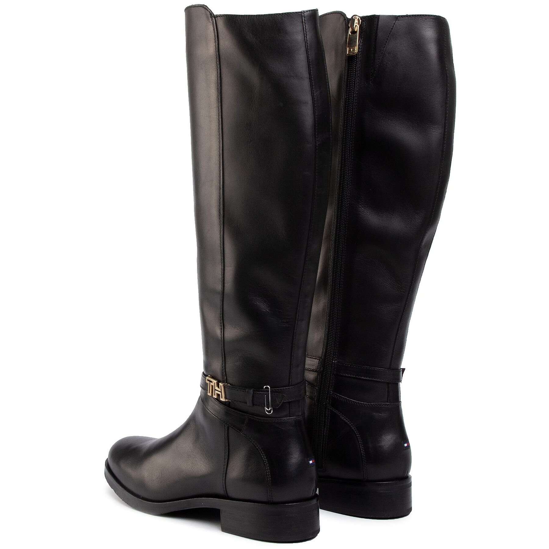 Tommy Hilfiger Jahalni škornji Th Hardware Leather Longboot FW0FW04283 Črna - Pepit.si