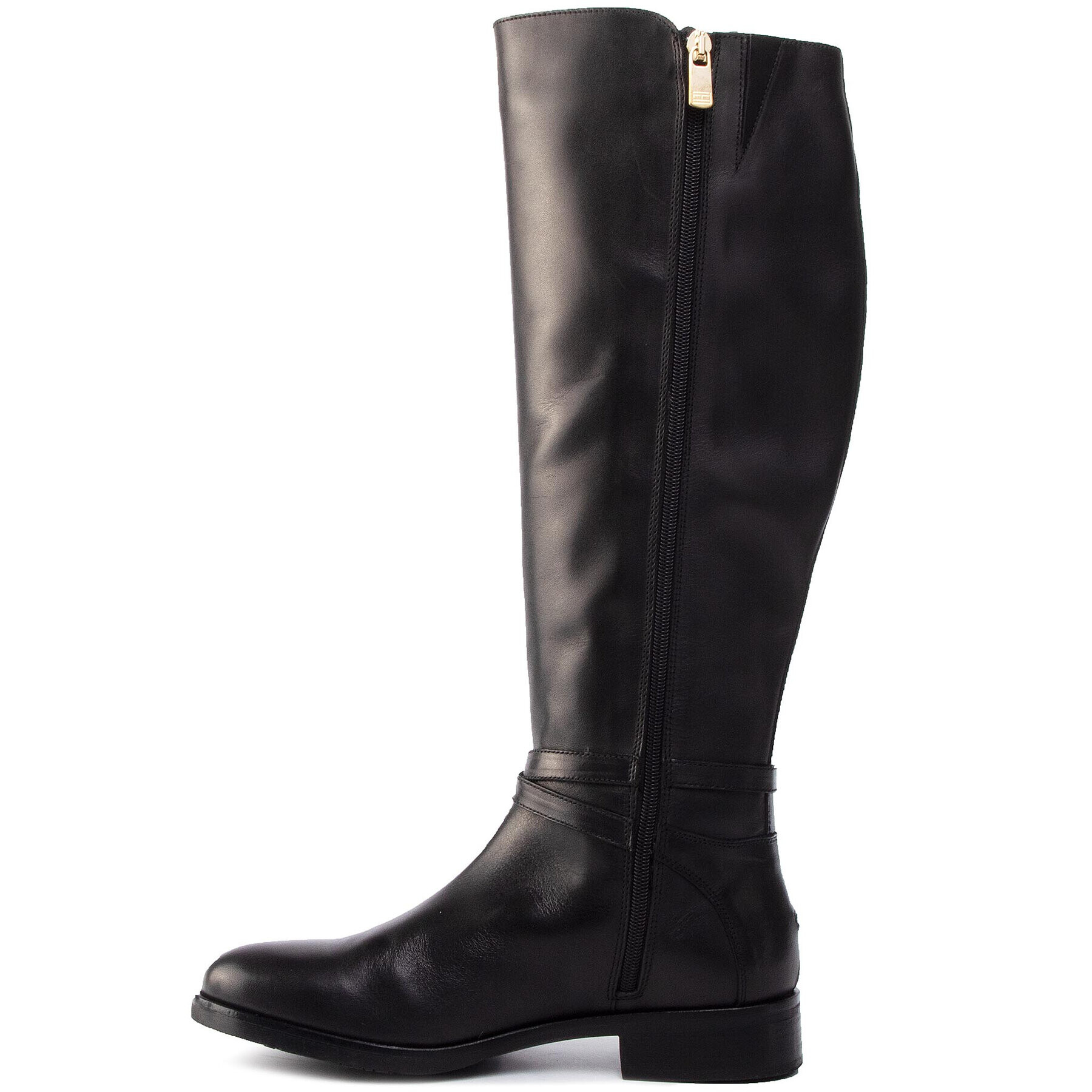 Tommy Hilfiger Jahalni škornji Th Hardware Leather Longboot FW0FW04283 Črna - Pepit.si