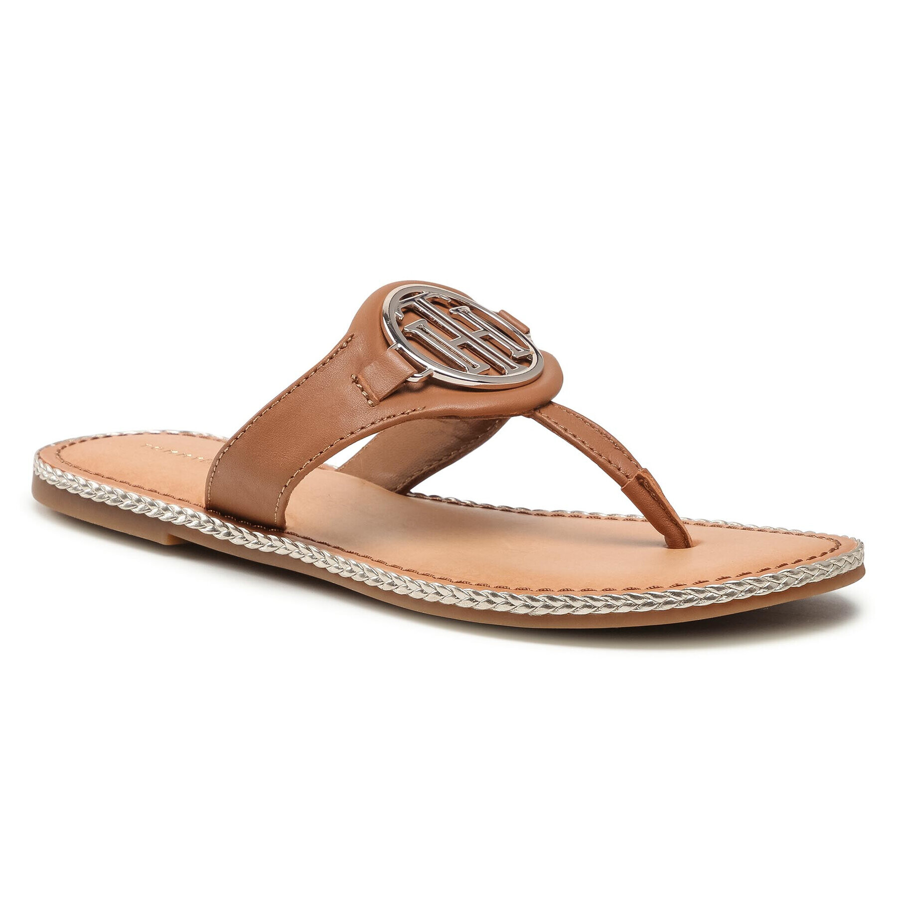 Tommy Hilfiger Japonke Essential Leather Flat Sandal FW0FW05620 Rjava - Pepit.si