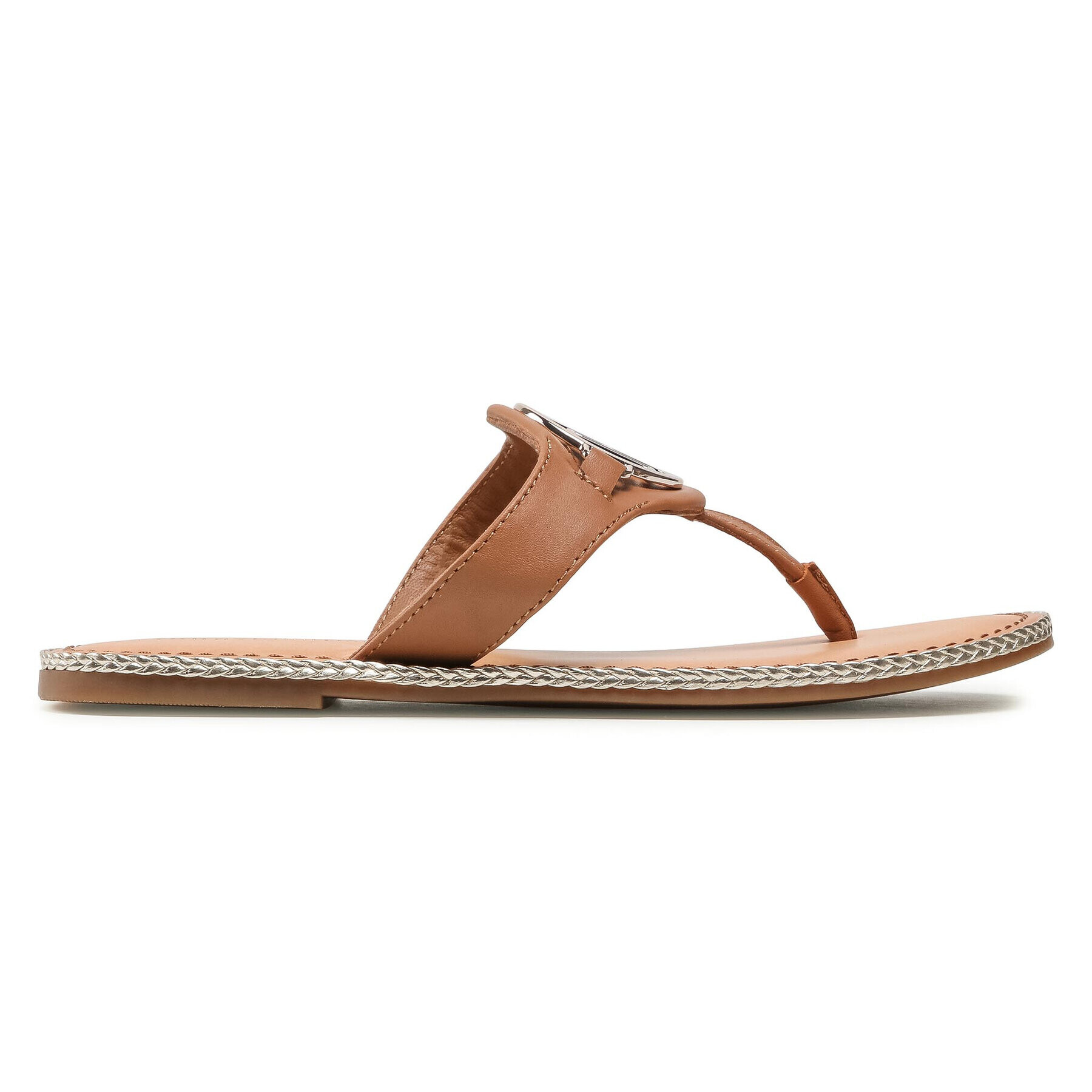 Tommy Hilfiger Japonke Essential Leather Flat Sandal FW0FW05620 Rjava - Pepit.si