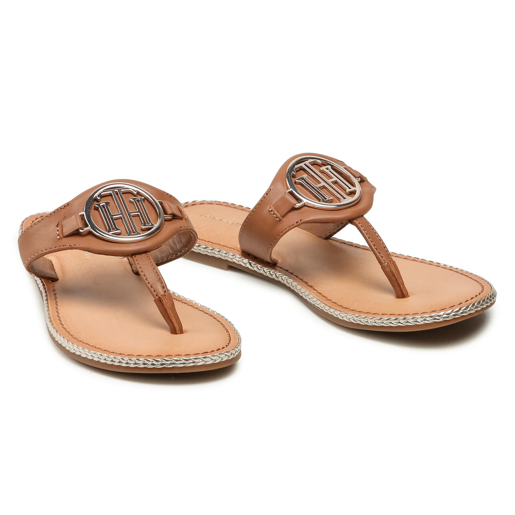 Tommy Hilfiger Japonke Essential Leather Flat Sandal FW0FW05620 Rjava - Pepit.si