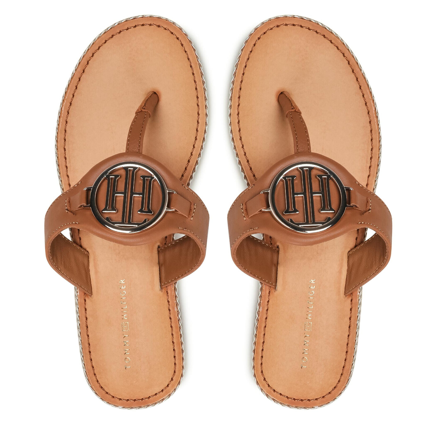 Tommy Hilfiger Japonke Essential Leather Flat Sandal FW0FW05620 Rjava - Pepit.si