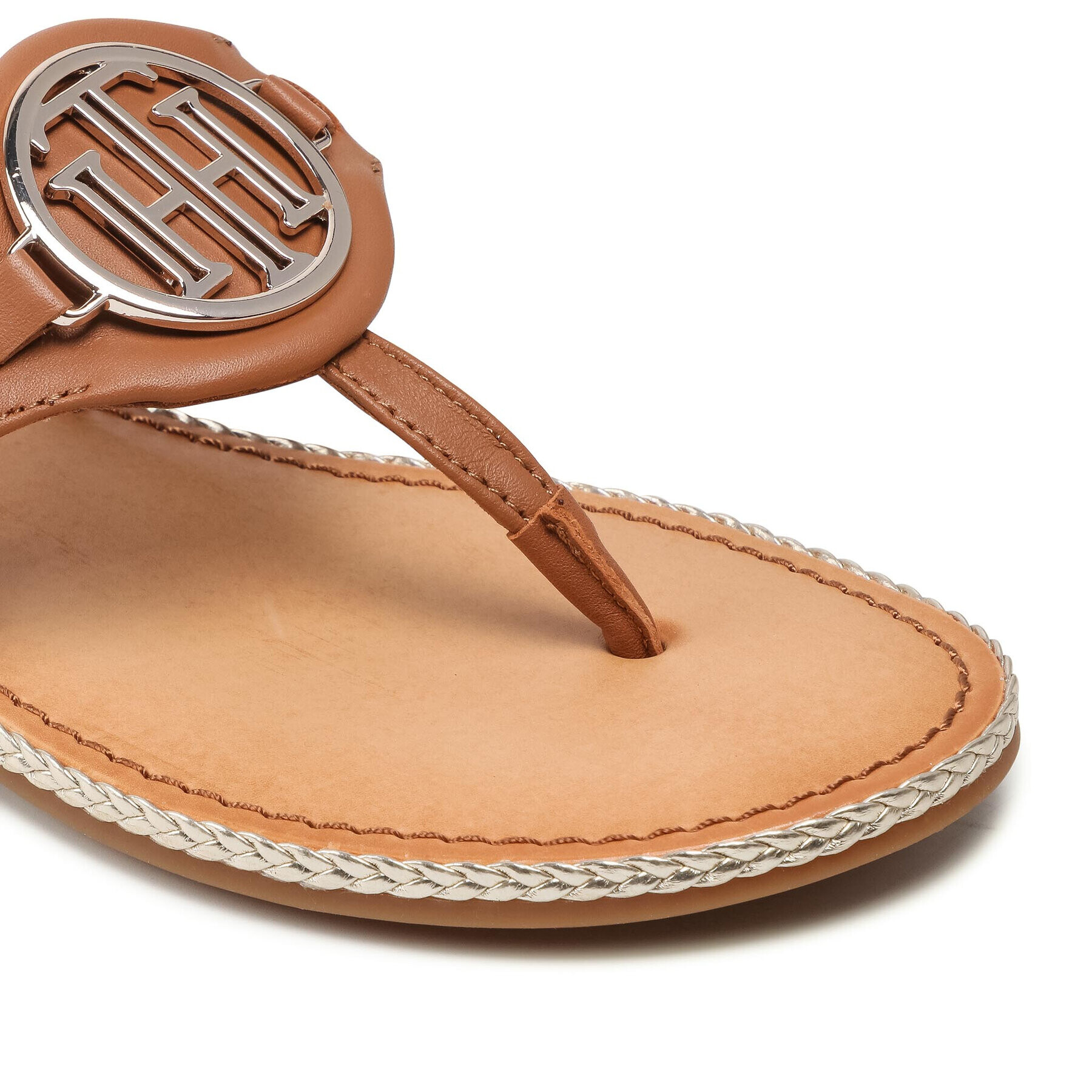 Tommy Hilfiger Japonke Essential Leather Flat Sandal FW0FW05620 Rjava - Pepit.si