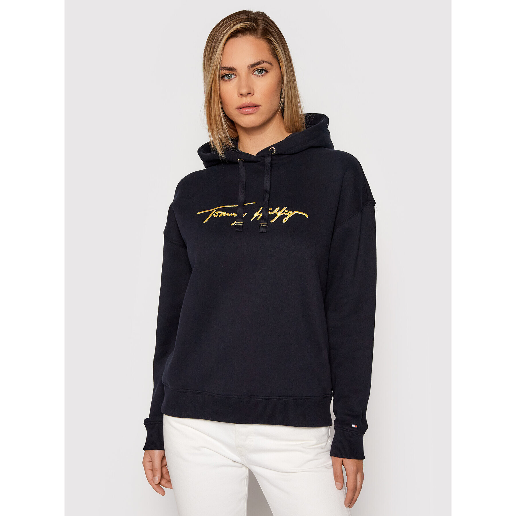 Tommy Hilfiger Jopa Gold Script WW0WW29888 Mornarsko modra Relaxed Fit - Pepit.si