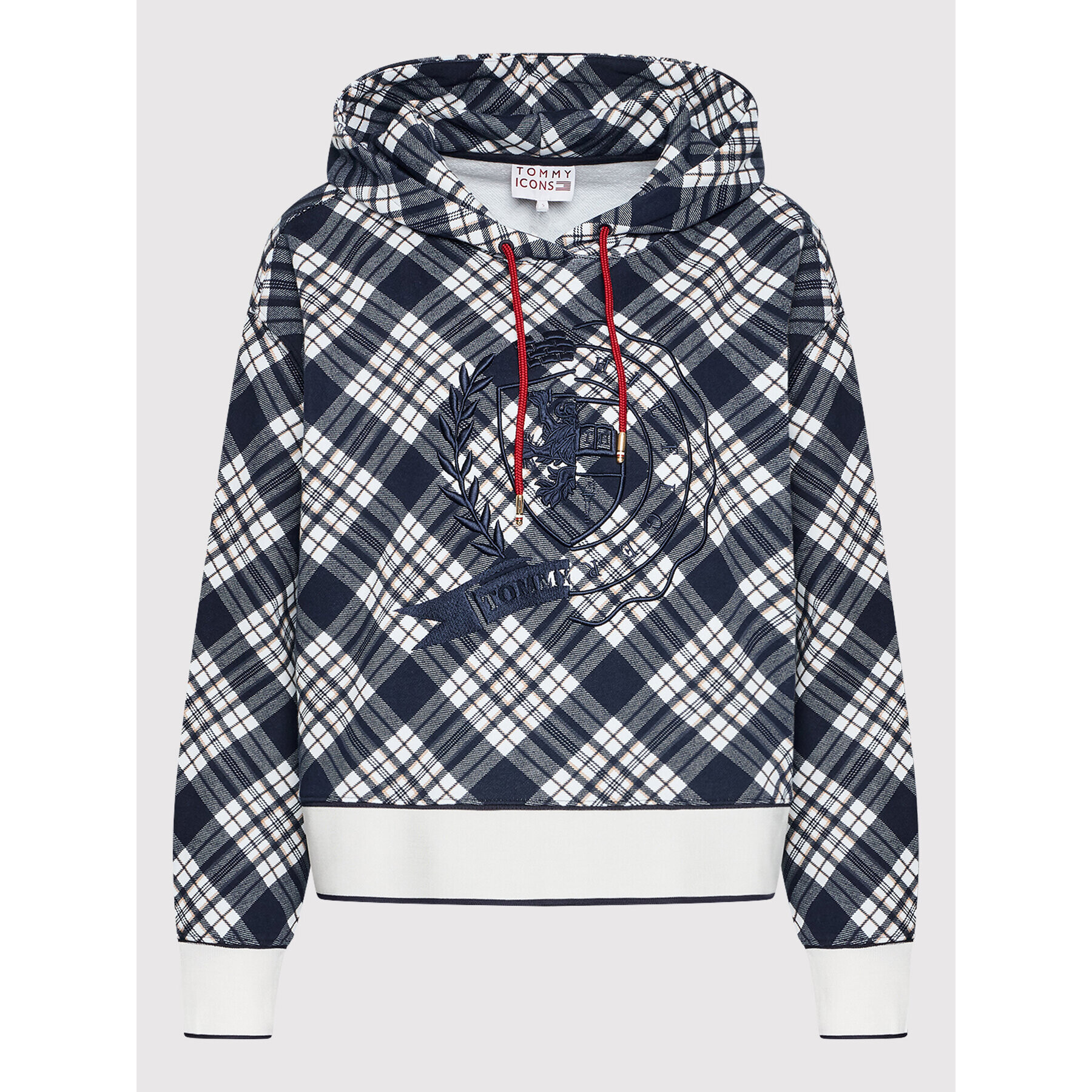 Tommy Hilfiger Jopa ICONS Check WW0WW34394 Mornarsko modra Relaxed Fit - Pepit.si