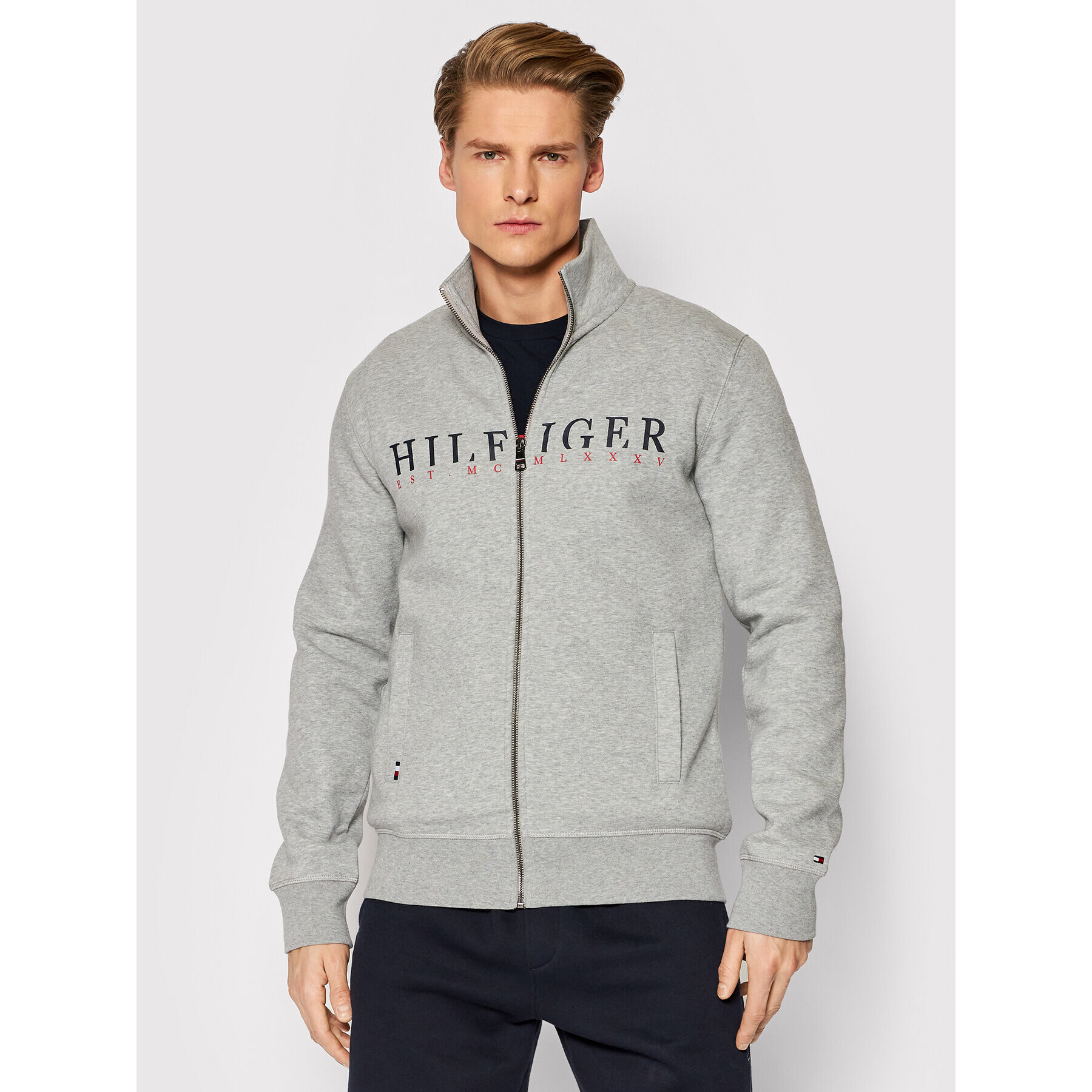 Tommy Hilfiger Jopa Logo Zip Through MW0MW22147 Siva Regular Fit - Pepit.si