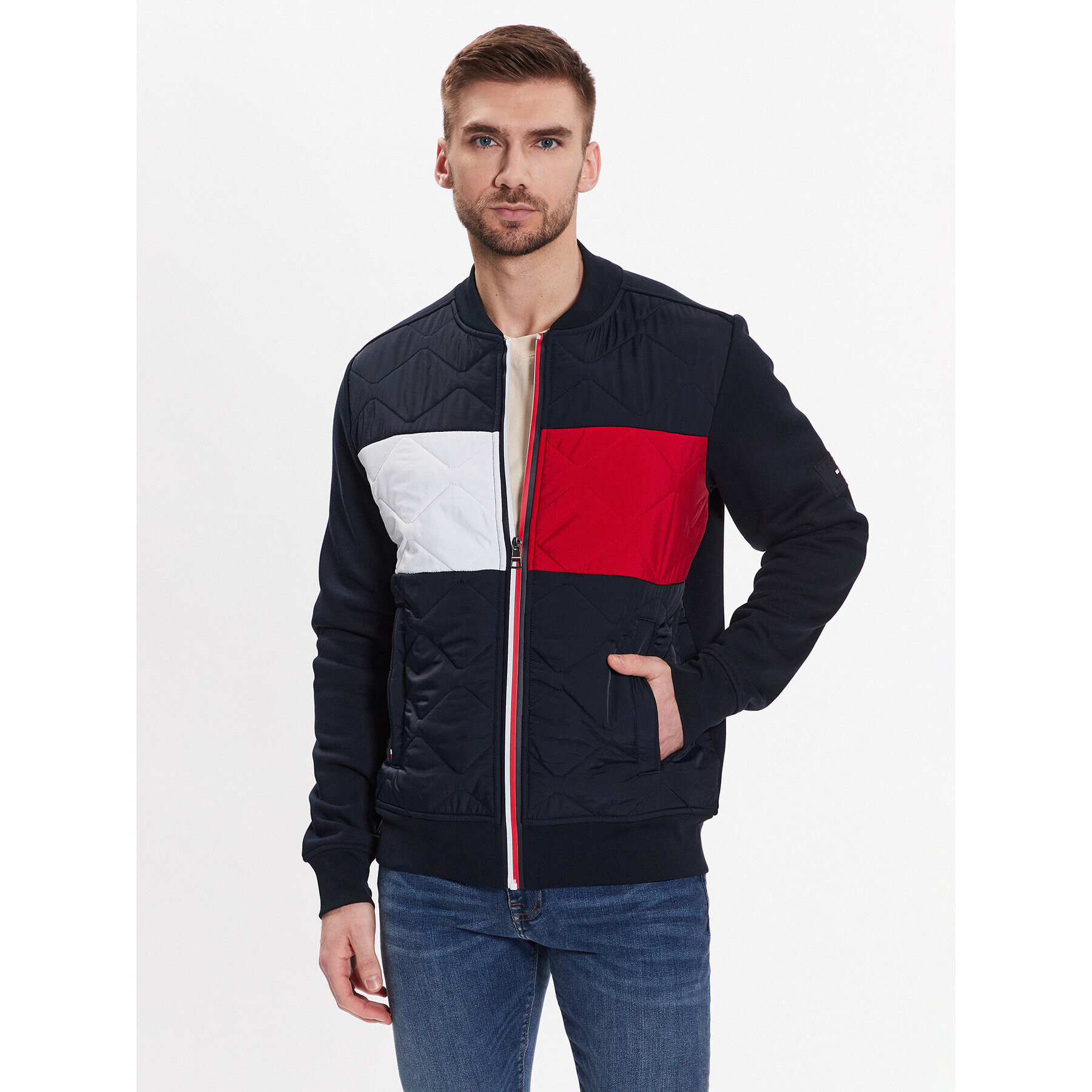 Tommy Hilfiger Jopa Mix Media MW0MW30010 Mornarsko modra Regular Fit - Pepit.si