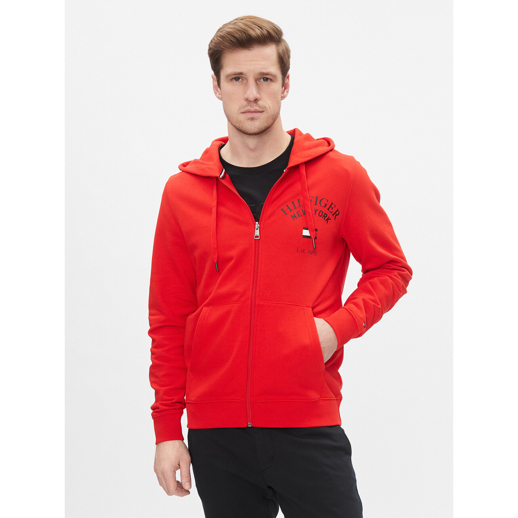 Tommy Hilfiger Jopa Wcc Arched Varsity Zip Thru MW0MW33644 Rdeča Regular Fit - Pepit.si