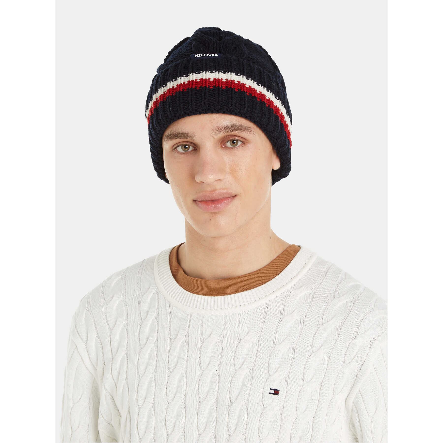 Tommy Hilfiger Kapa Monotype Chunky Knit Beanie AM0AM11506 Mornarsko modra - Pepit.si