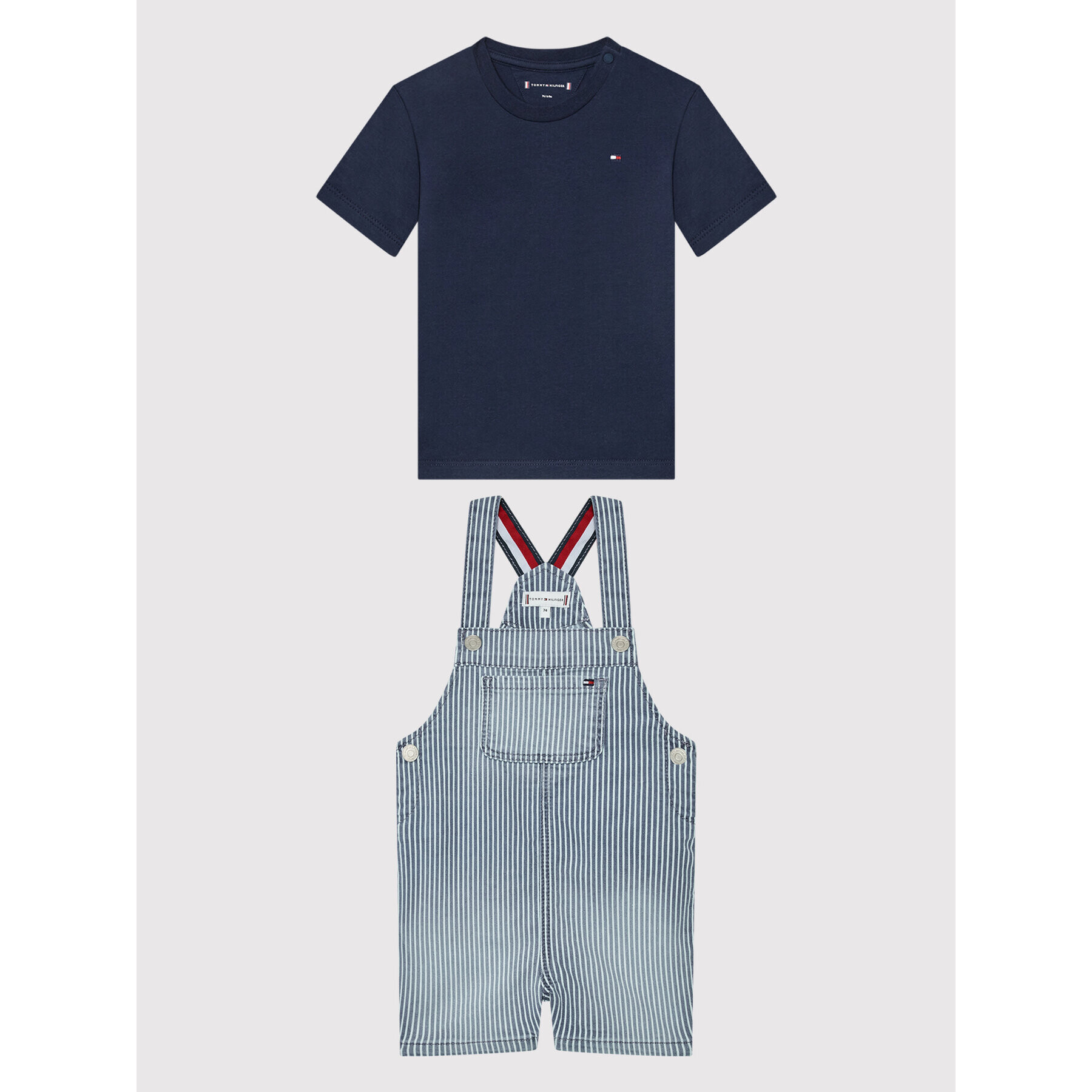 Tommy Hilfiger Komplet majica in hlače na naramnice Dungaree KN0KN01421 Mornarsko modra Regular Fit - Pepit.si