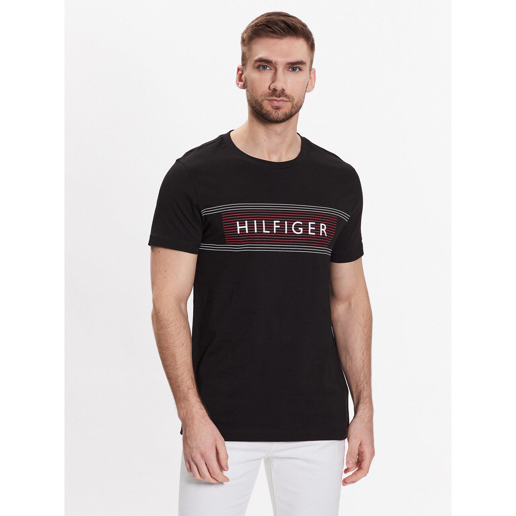 Tommy Hilfiger Majica Brand Love Chest MW0MW30035 Črna Slim Fit - Pepit.si