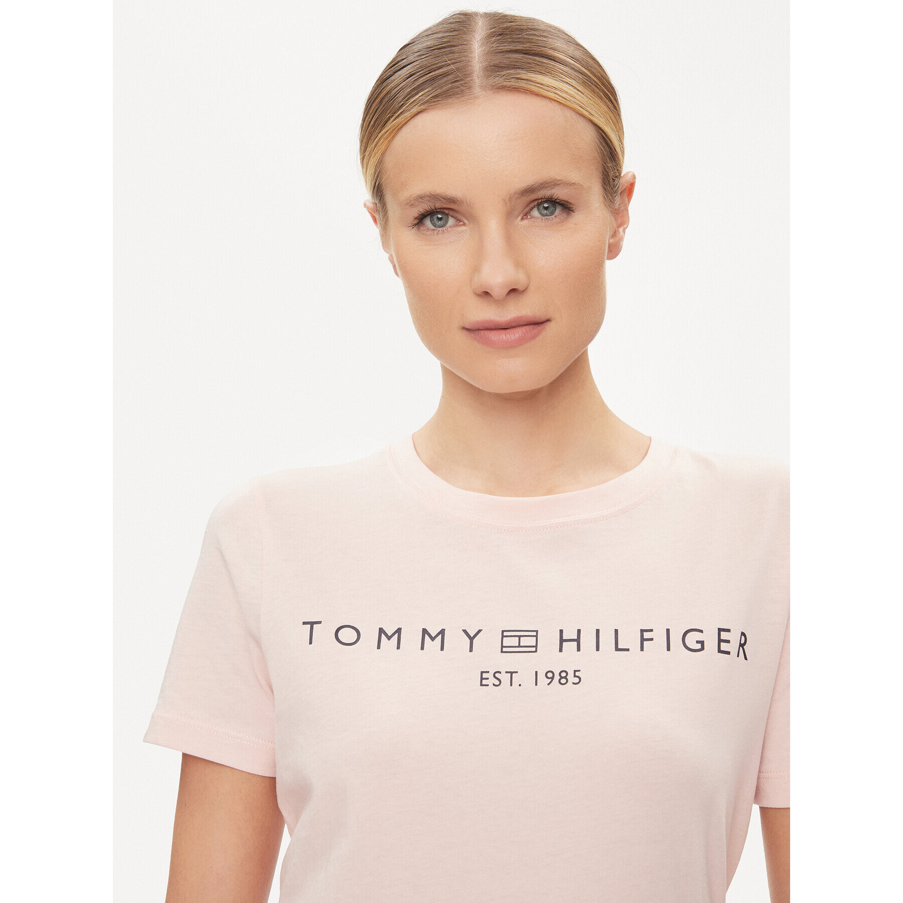 Tommy Hilfiger Majica Logo WW0WW40276 Roza Regular Fit - Pepit.si