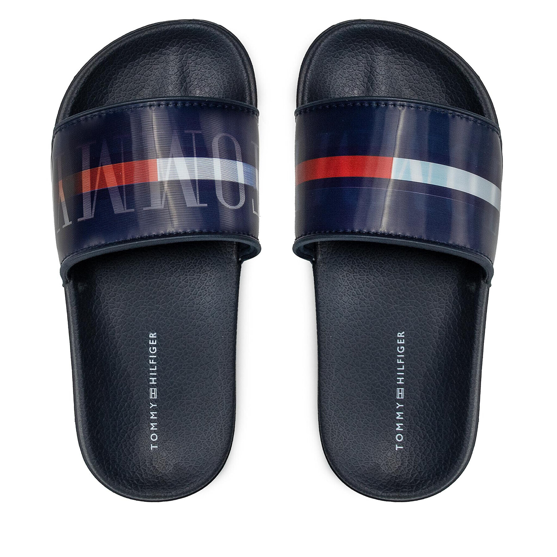 Tommy Hilfiger Natikači Holographic Pool Slide T3B0-32276-1172 M Mornarsko modra - Pepit.si