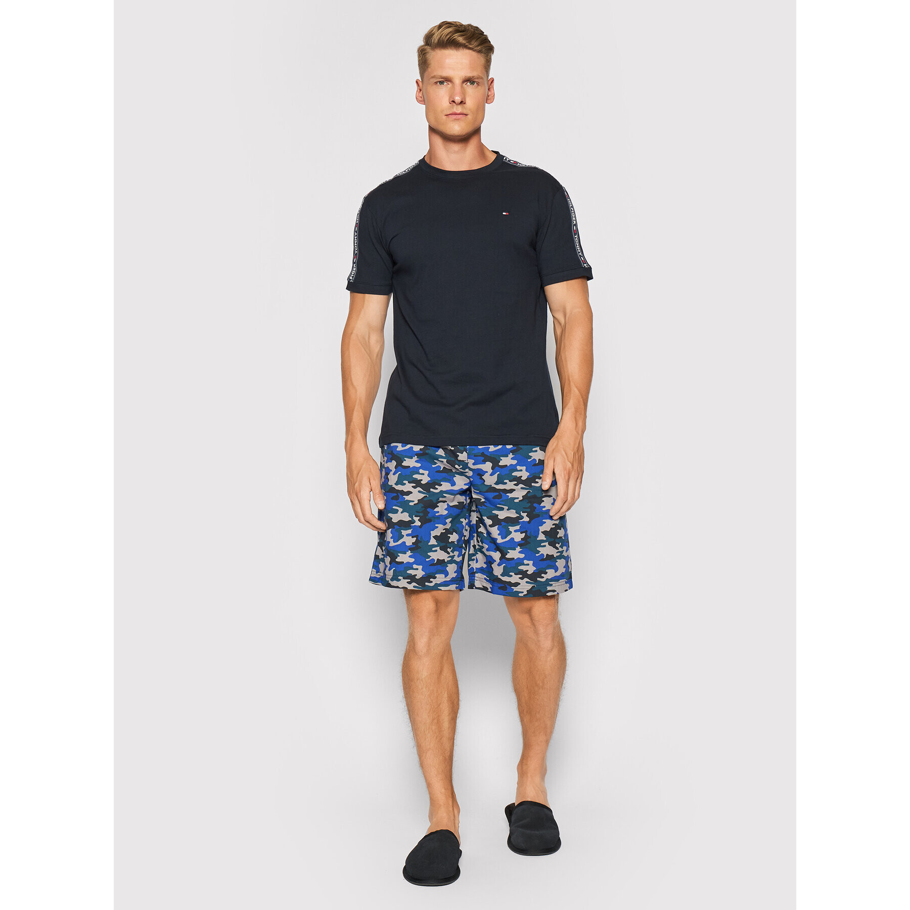 Tommy Hilfiger Pižama Cn Ss Short Woven Set UM0UM02171 Mornarsko modra - Pepit.si