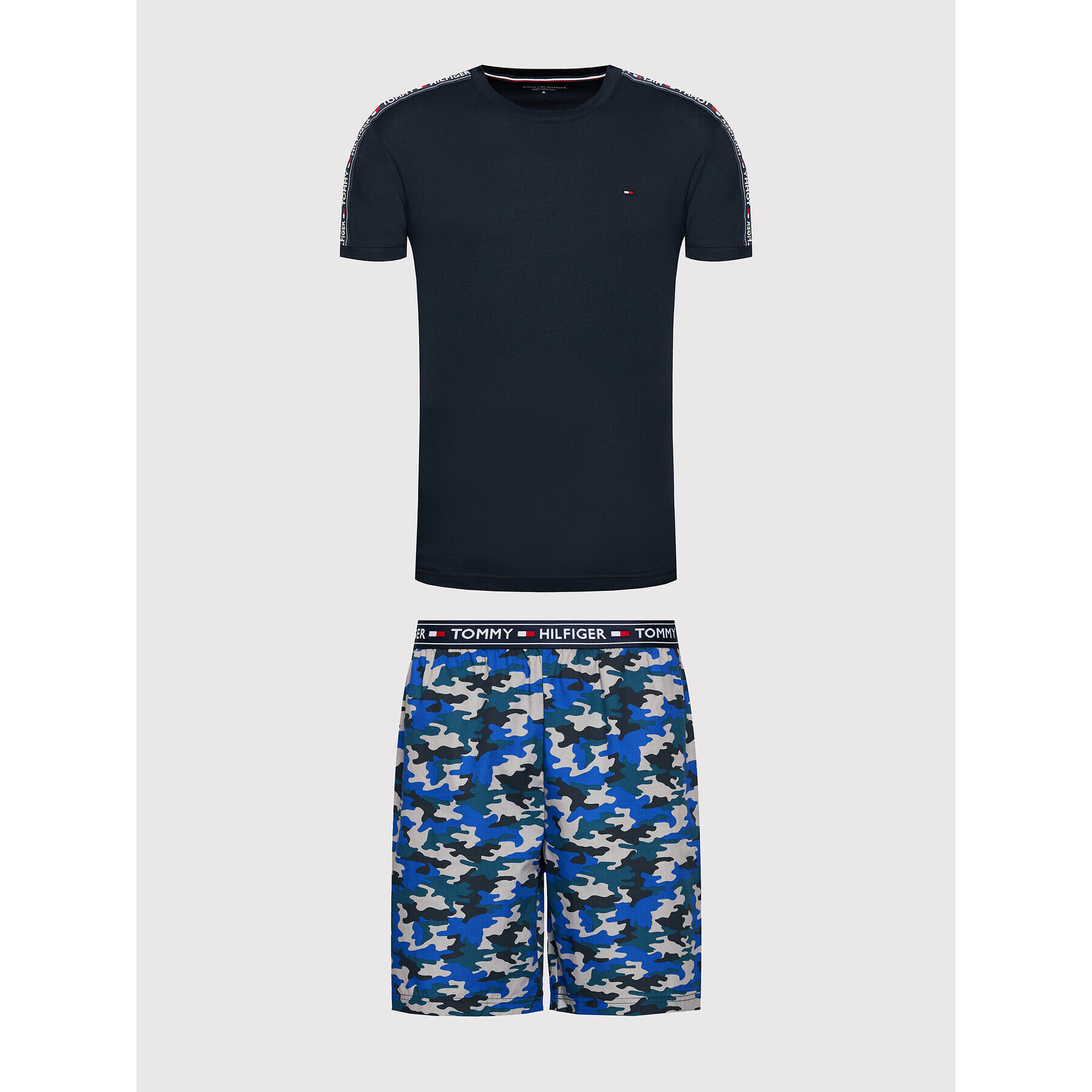 Tommy Hilfiger Pižama Cn Ss Short Woven Set UM0UM02171 Mornarsko modra - Pepit.si