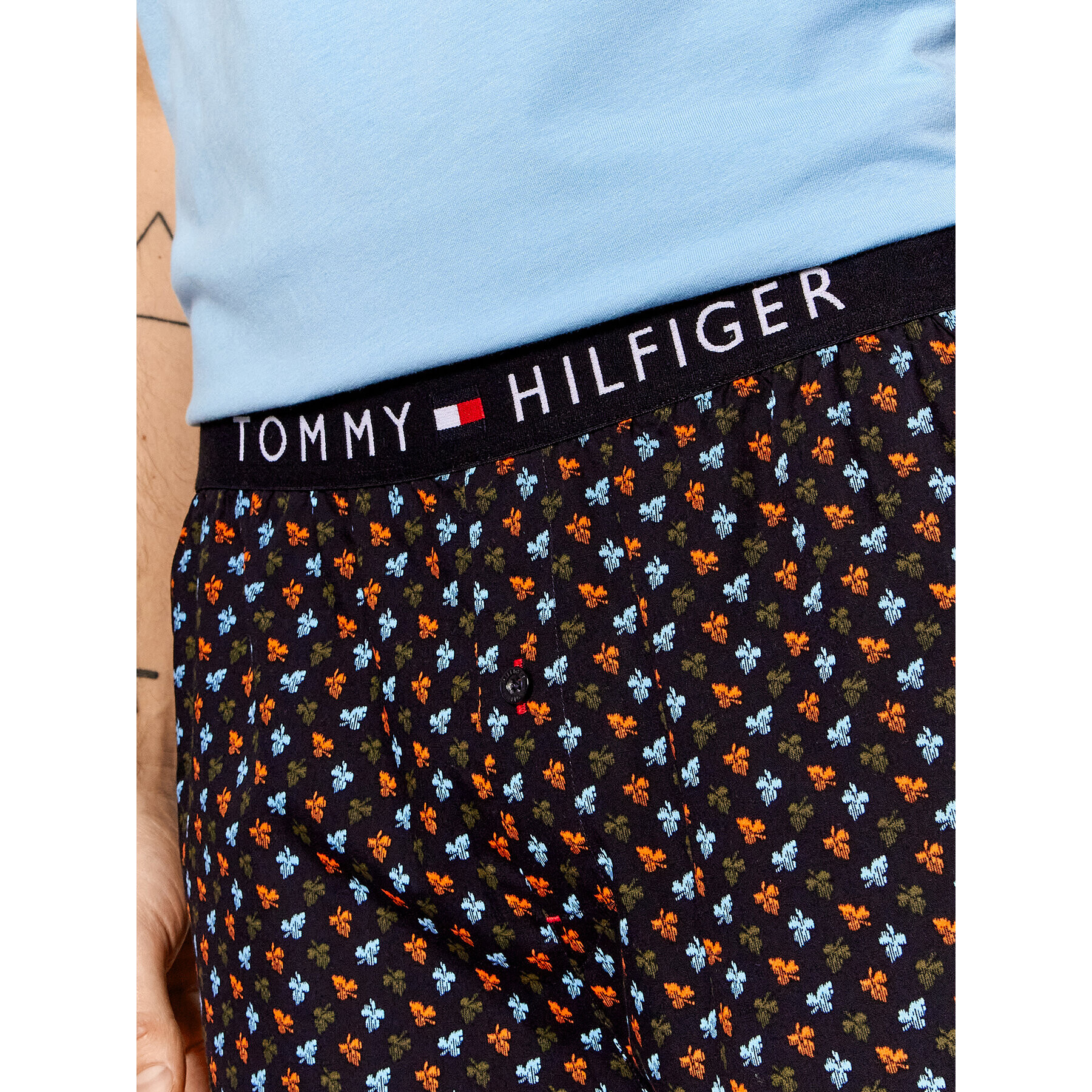 Tommy Hilfiger Pižama Short Woven UM0UM01964 Modra Regular Fit - Pepit.si