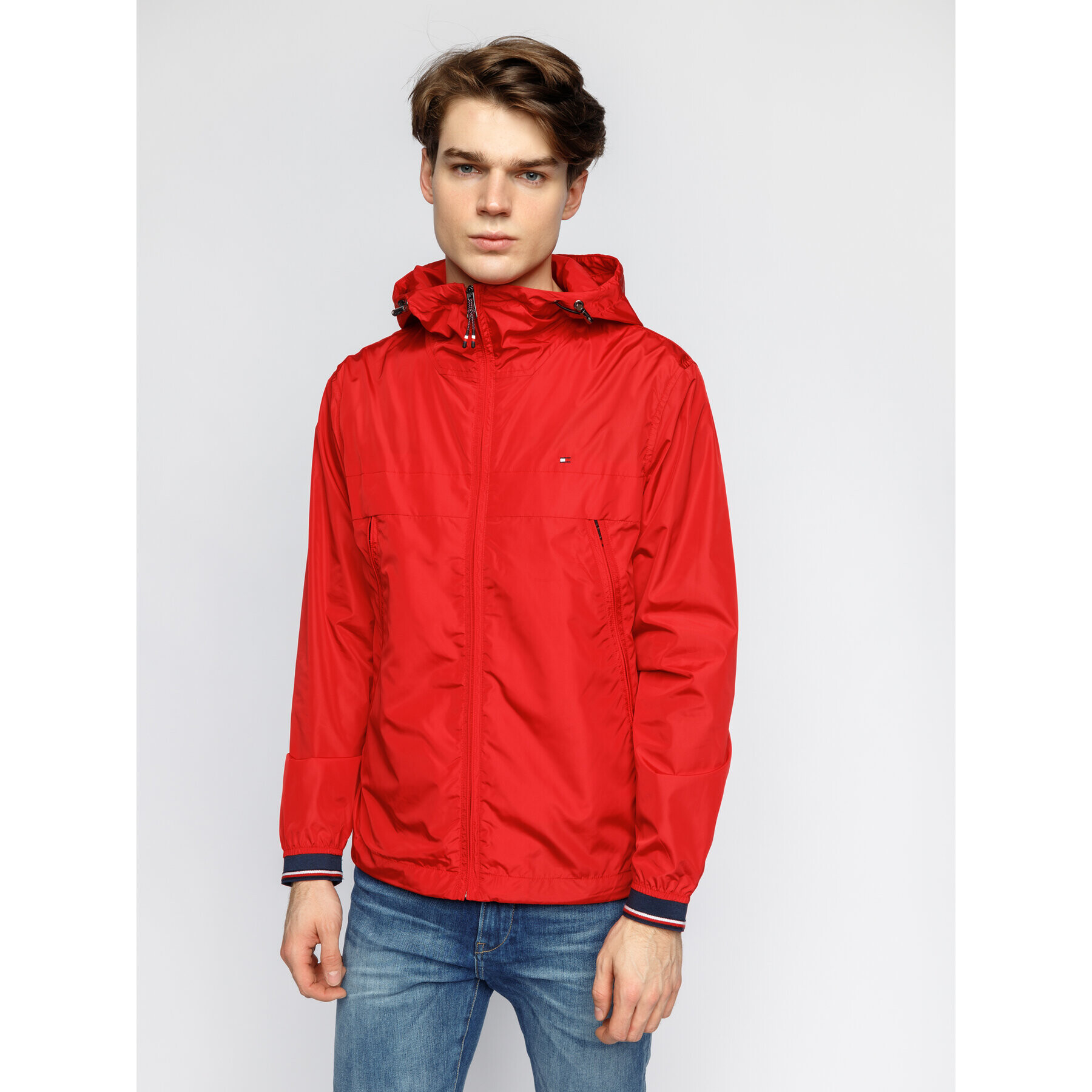 Tommy Hilfiger Prehodna jakna Light Weight Hooded MW0MW12216 Rdeča Regular Fit - Pepit.si