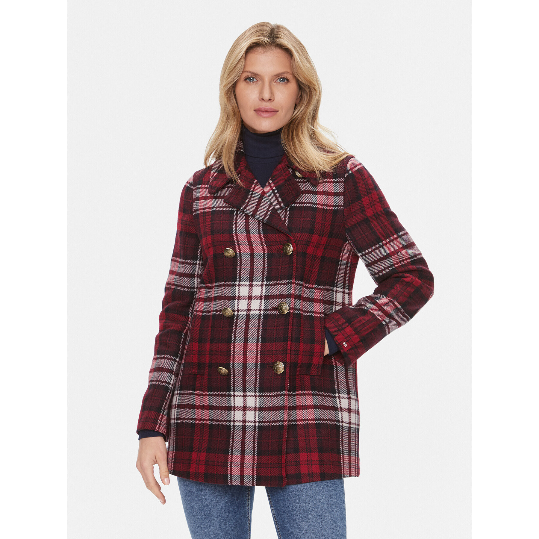 Tommy Hilfiger Prehodni plašč Tartan WW0WW40256 Rdeča Regular Fit - Pepit.si