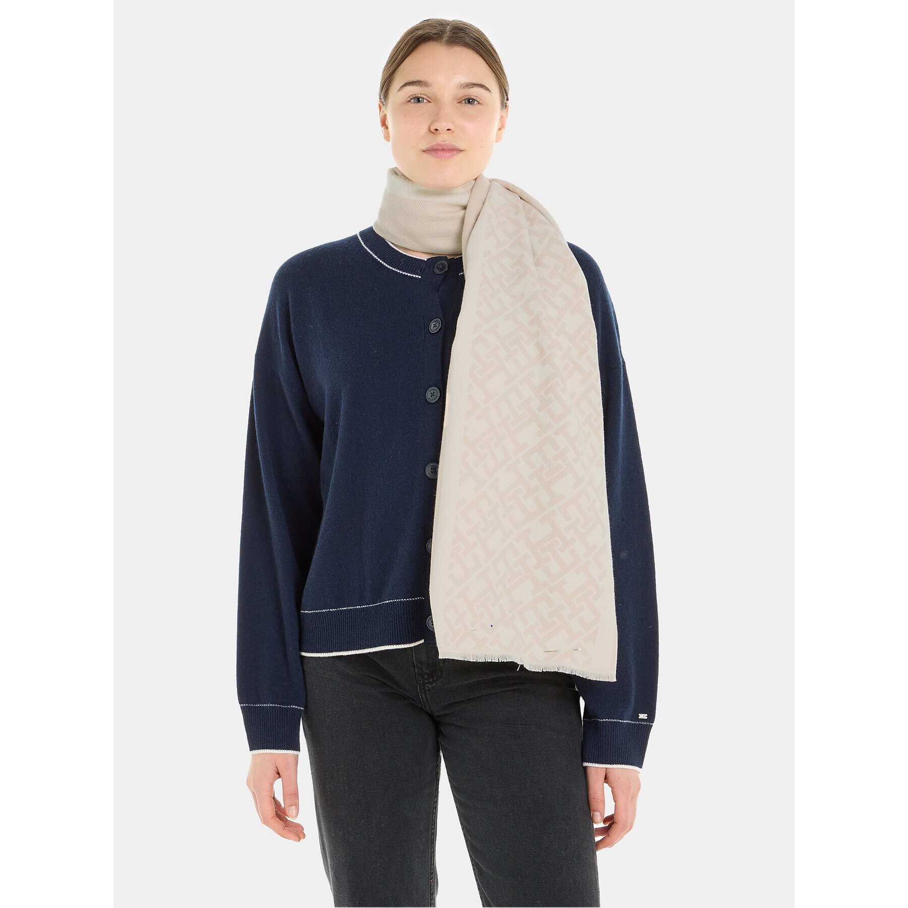 Tommy Hilfiger Ruta Monogram Brushed Scarf AW0AW15341 Bež - Pepit.si