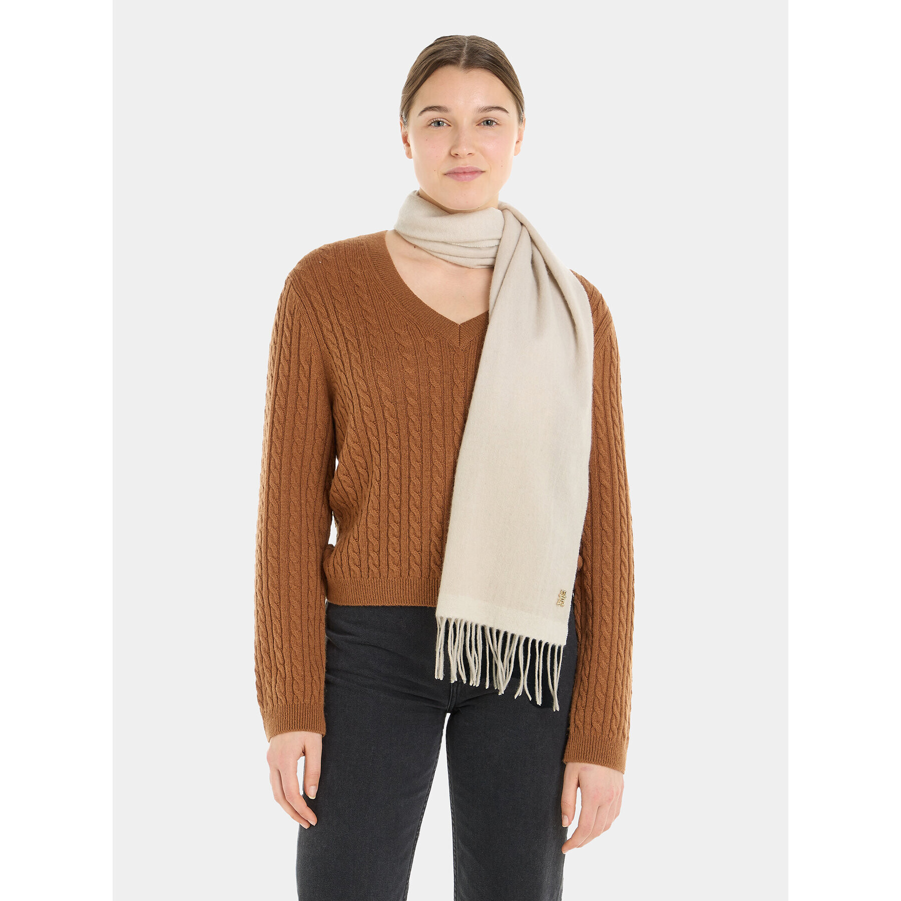 Tommy Hilfiger Šal Cashmere Chic Woven Scarf AW0AW15344 Bež - Pepit.si