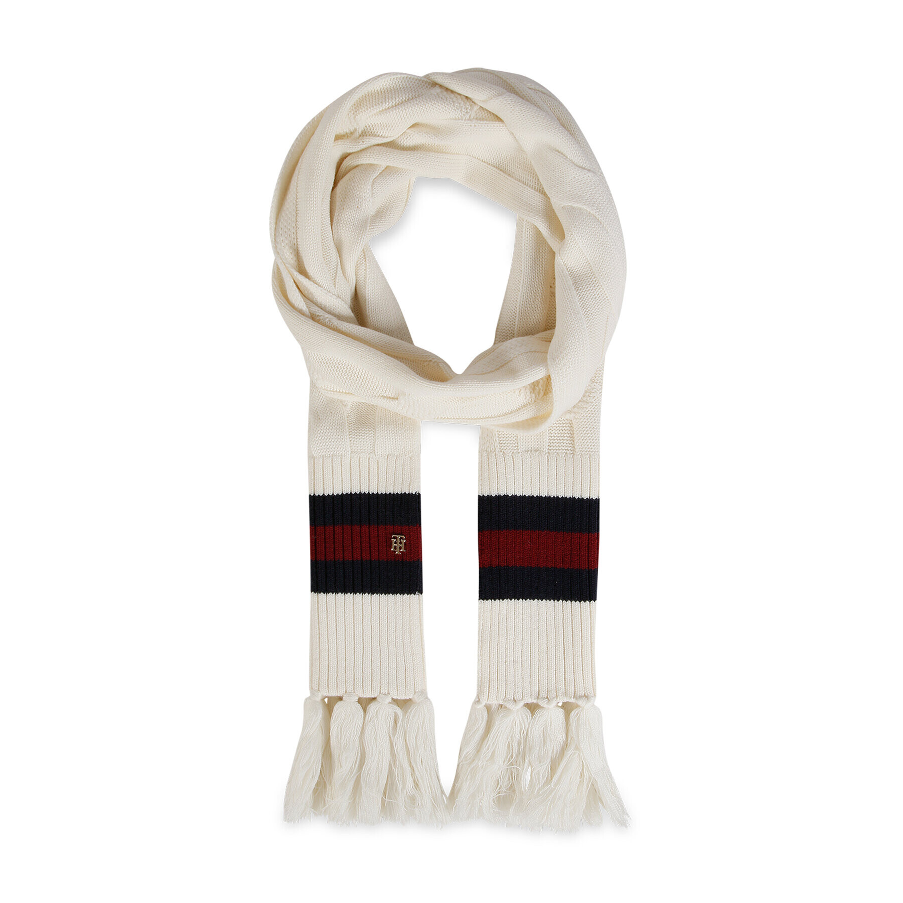 Tommy Hilfiger Šal Luxe Cable Scarf AW0AW13840 Bela - Pepit.si