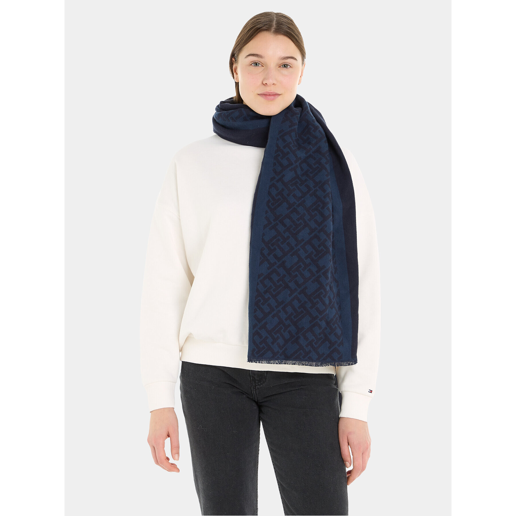 Tommy Hilfiger Šal Monogram Brushed Scarf AW0AW15341 Mornarsko modra - Pepit.si