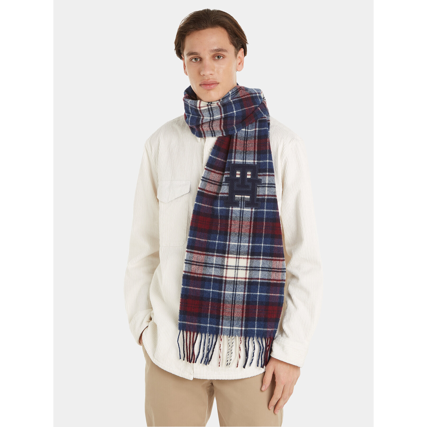 Tommy Hilfiger Šal Th Monogram Tartan Scarf AM0AM11984 Modra - Pepit.si