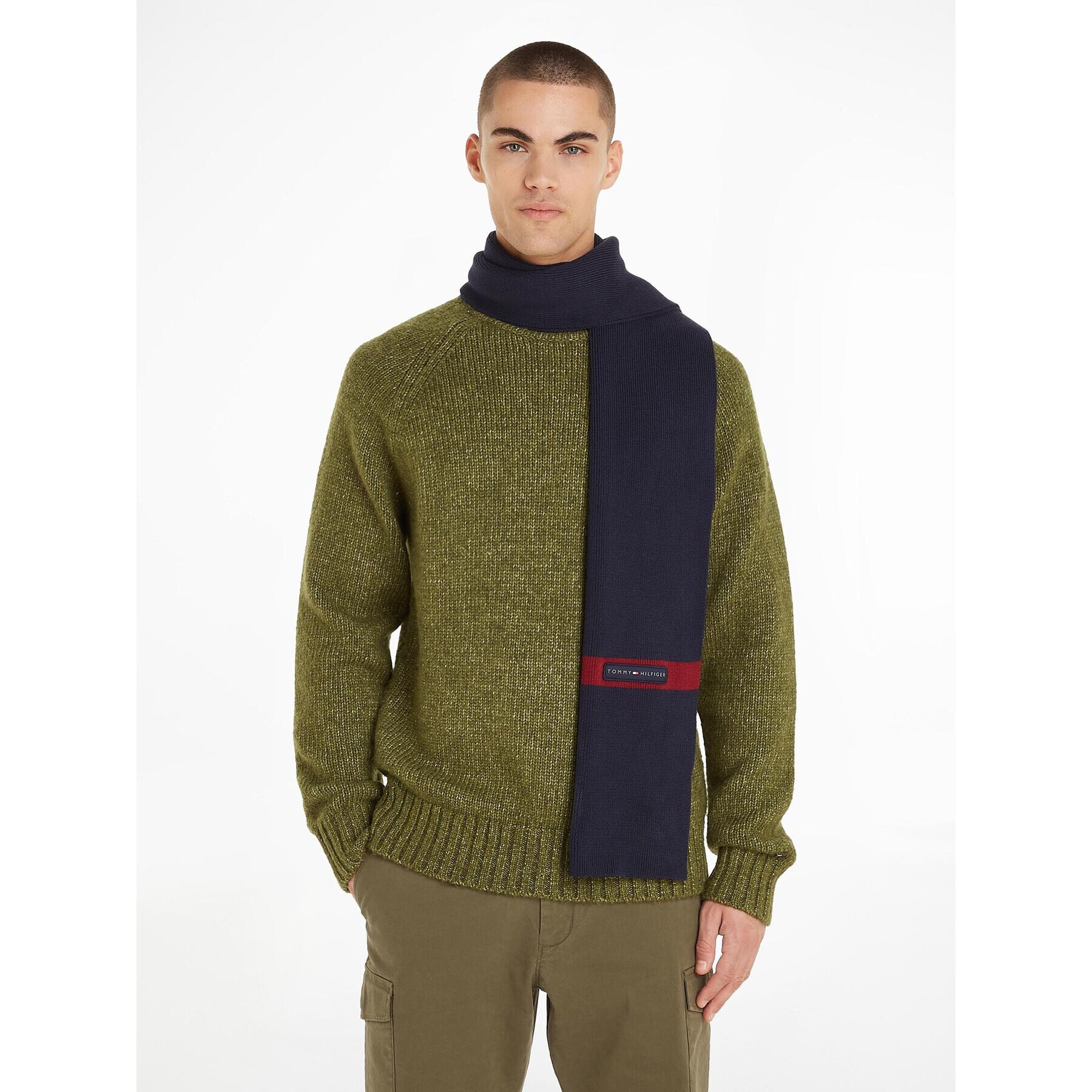 Tommy Hilfiger Šal Th Skyline Knit Scarf AM0AM11496 Mornarsko modra - Pepit.si