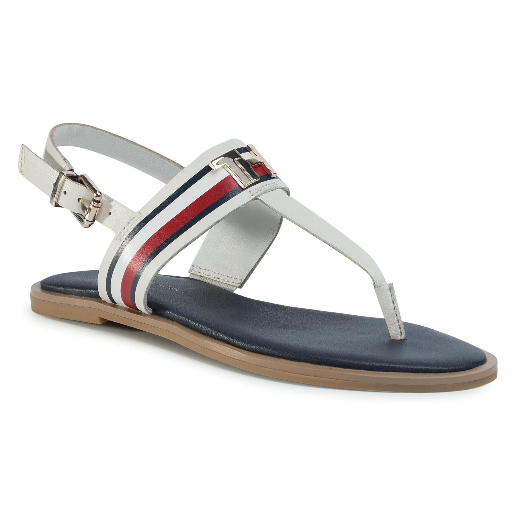 Tommy Hilfiger Sandali Corporate Letaher Fat Sandal FW0FW04840 Bela - Pepit.si