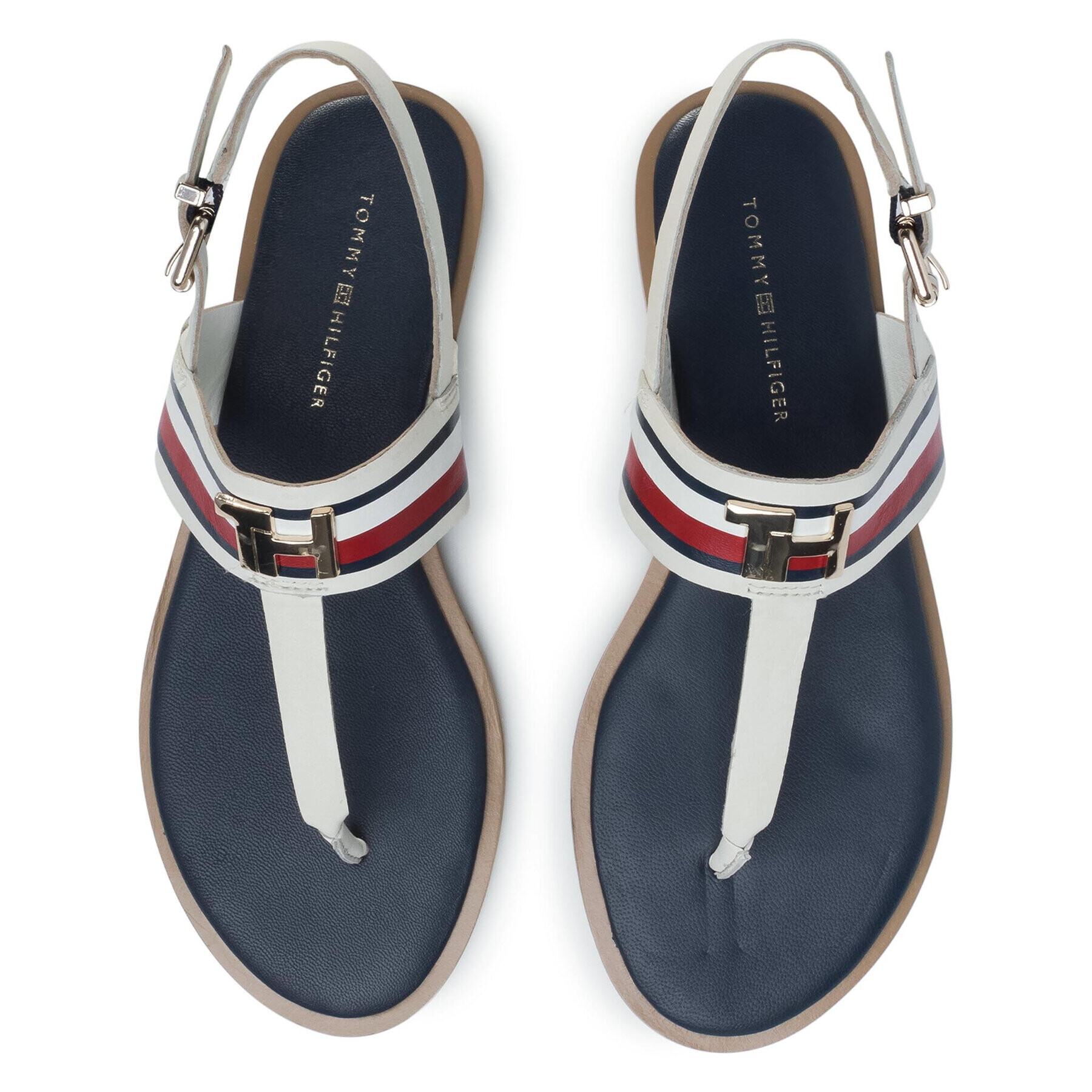 Tommy Hilfiger Sandali Corporate Letaher Fat Sandal FW0FW04840 Bela - Pepit.si