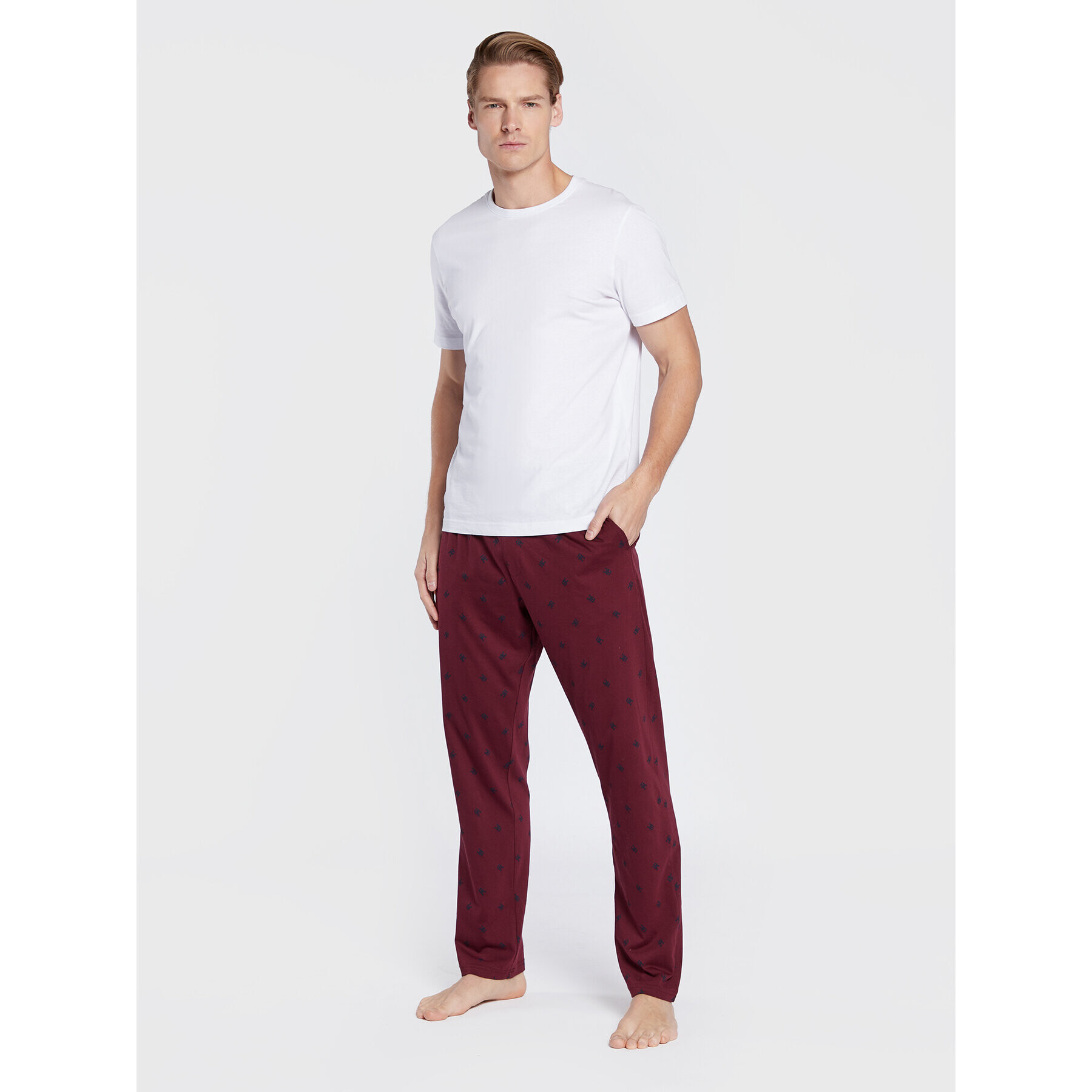 Tommy Hilfiger Spodnji del pižame Print UM0UM01919 Bordo rdeča Regular Fit - Pepit.si