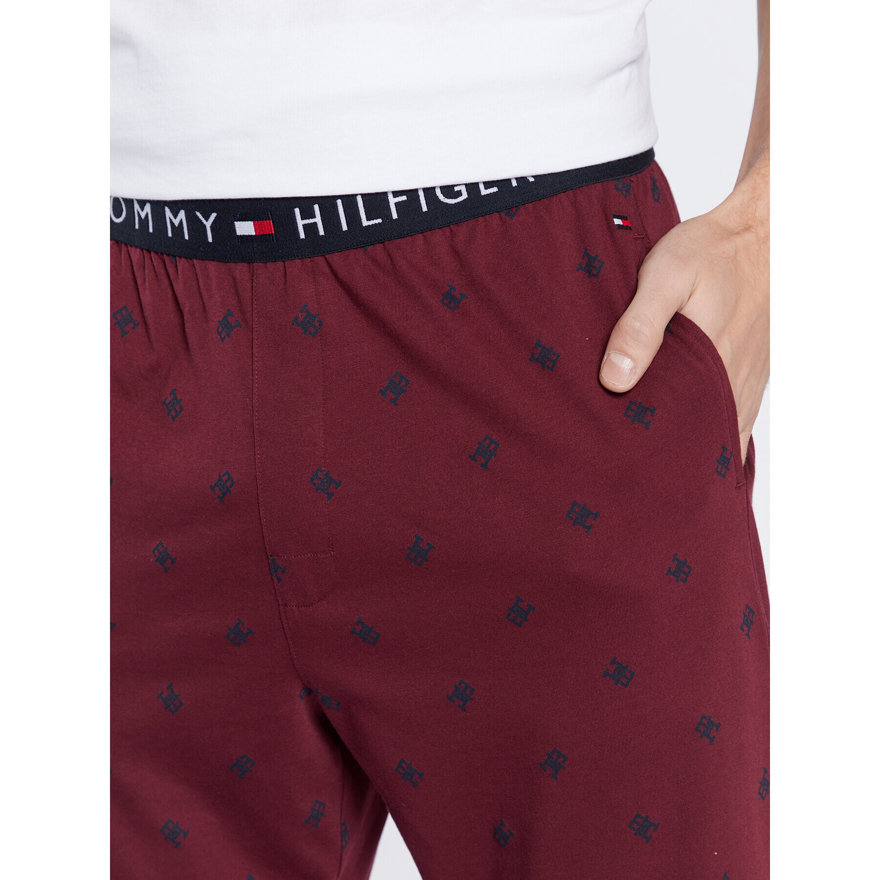 Tommy Hilfiger Spodnji del pižame Print UM0UM01919 Bordo rdeča Regular Fit - Pepit.si