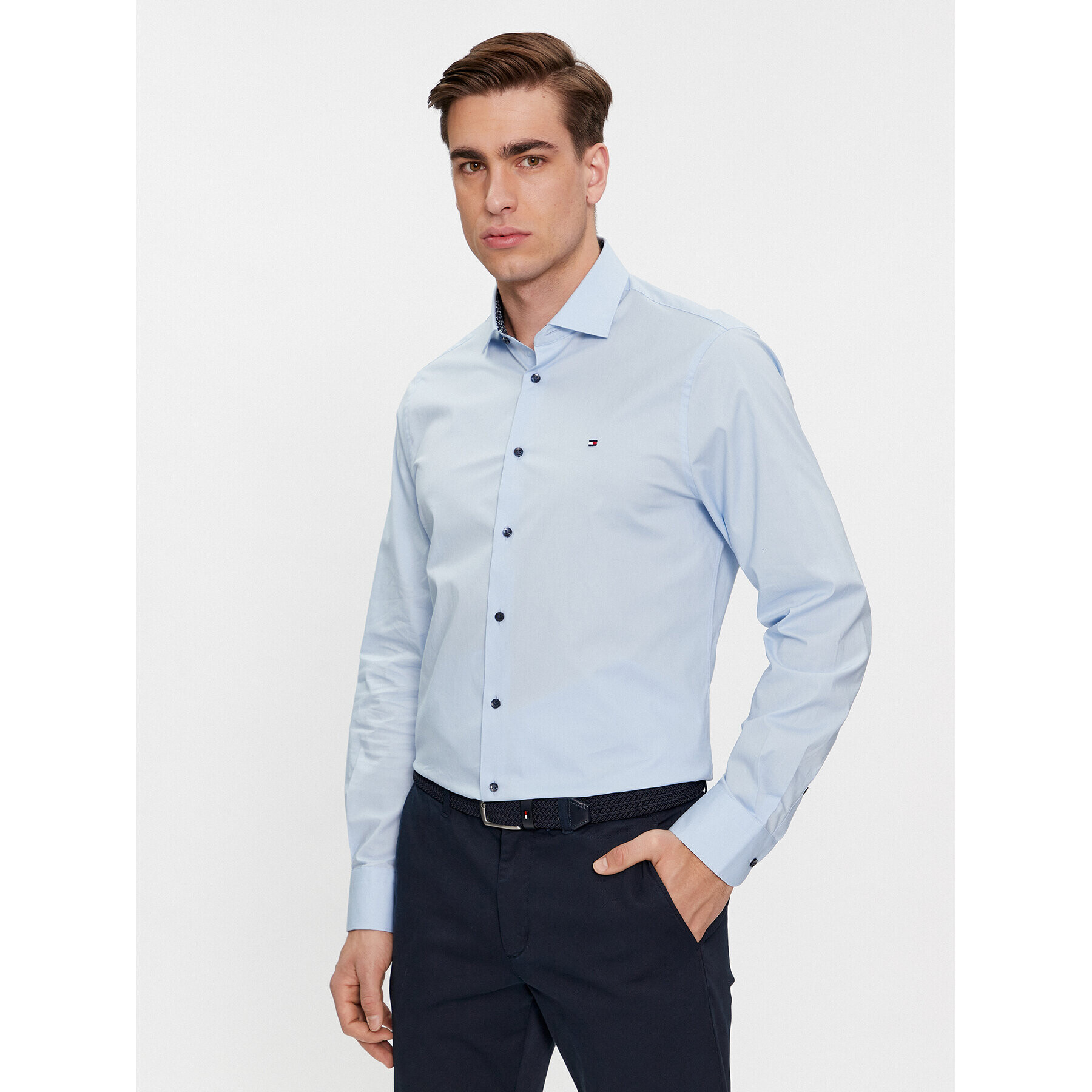 Tommy Hilfiger Srajca Cl Stretch Poplin Contrast Shirt MW0MW34259 Modra Regular Fit - Pepit.si