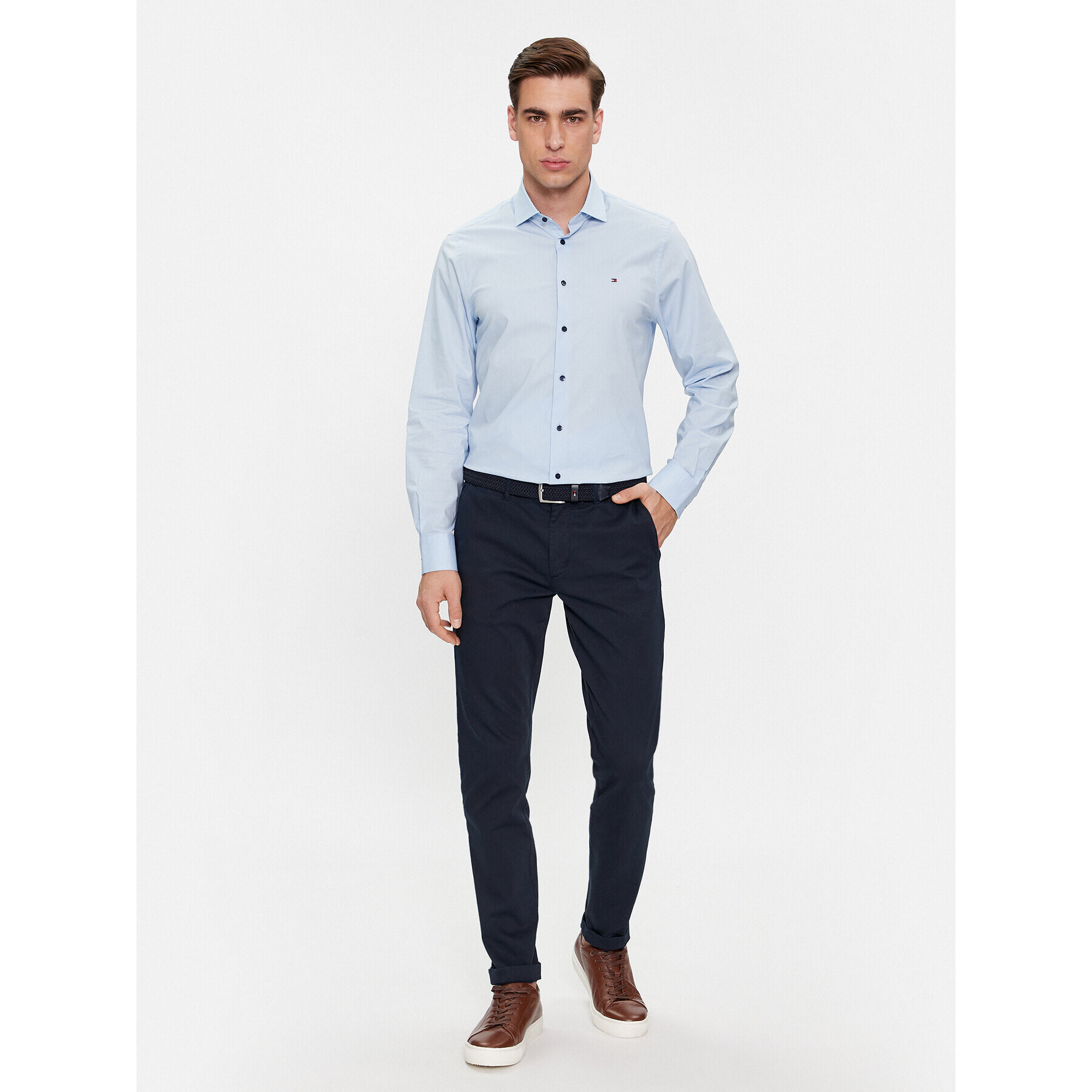 Tommy Hilfiger Srajca Cl Stretch Poplin Contrast Shirt MW0MW34259 Modra Regular Fit - Pepit.si