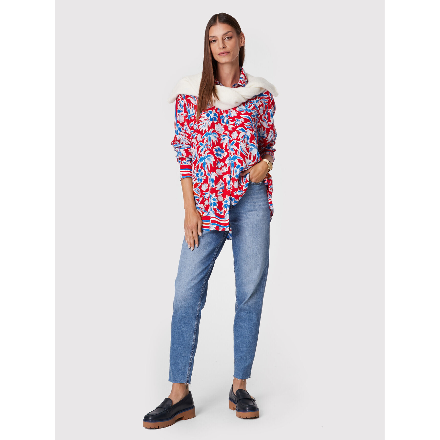 Tommy Hilfiger Srajca Fleur WW0WW33483 Rdeča Relaxed Fit - Pepit.si