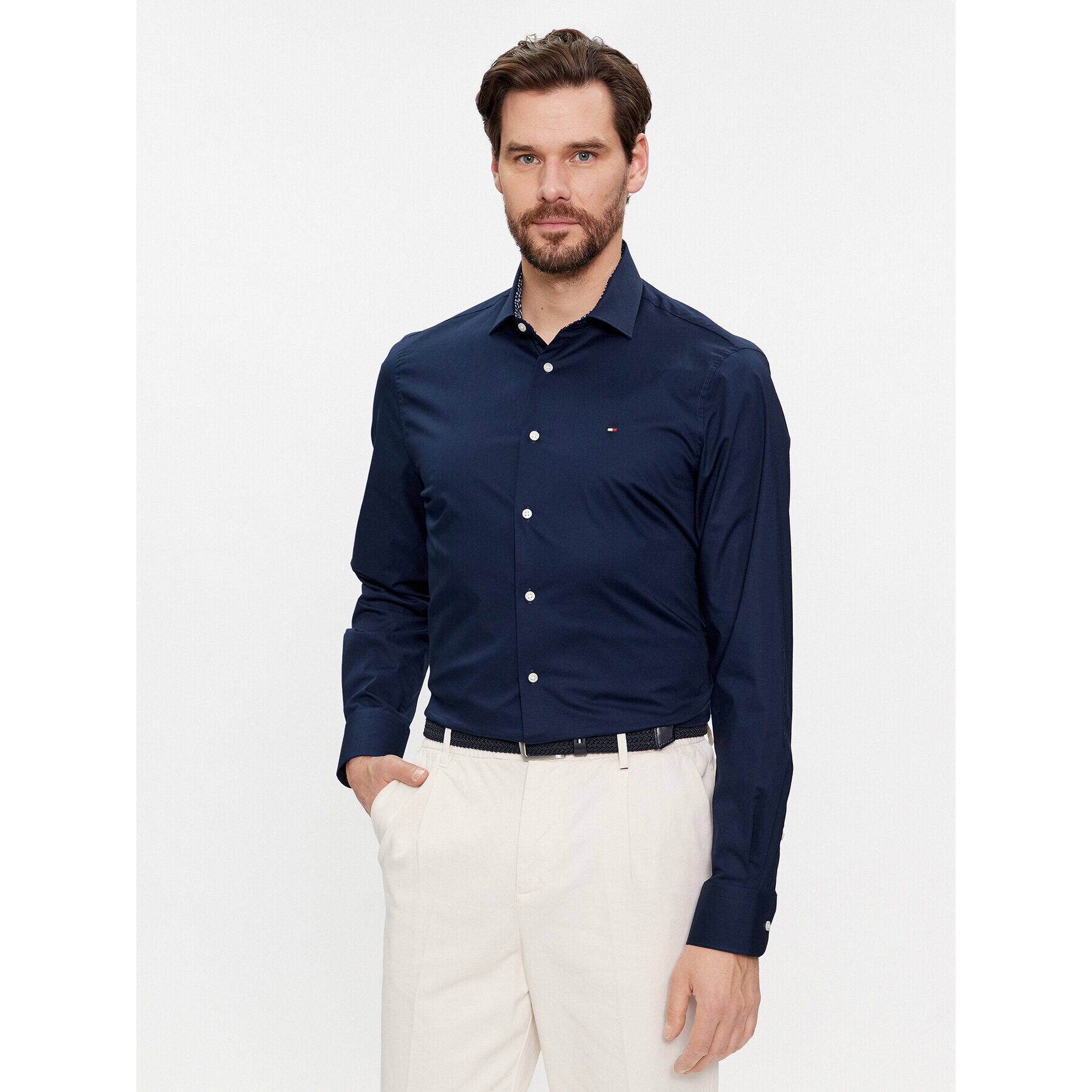 Tommy Hilfiger Srajca MW0MW34259 Mornarsko modra Slim Fit - Pepit.si